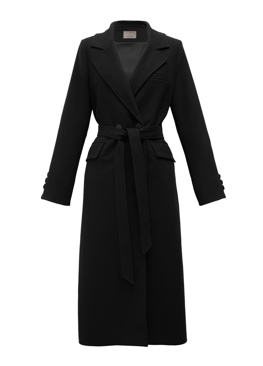 Черное демисезонное Пальто двубортное Gepur