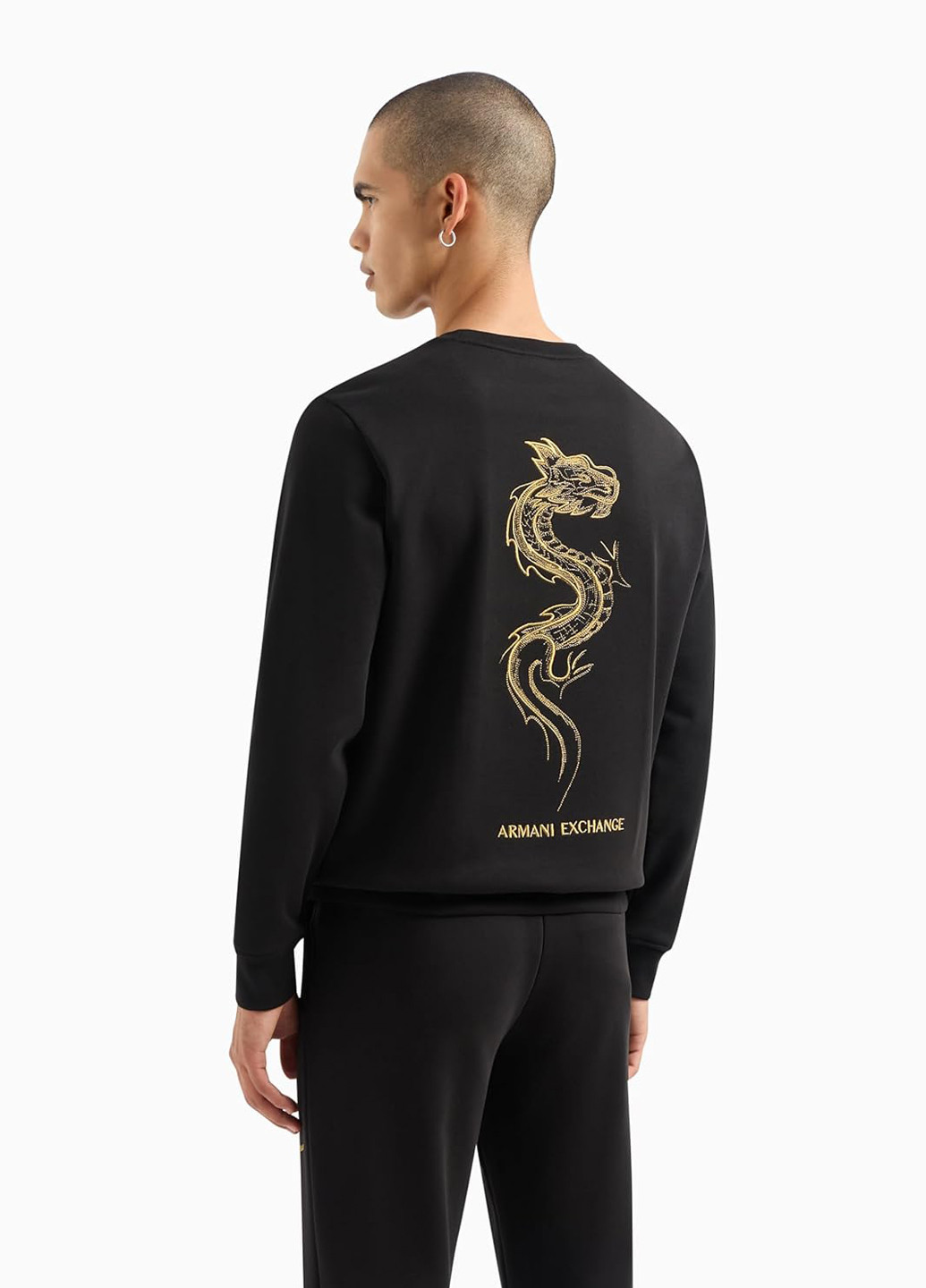 Черный свитшот Armani Exchange однотонный вышивка (315341646)