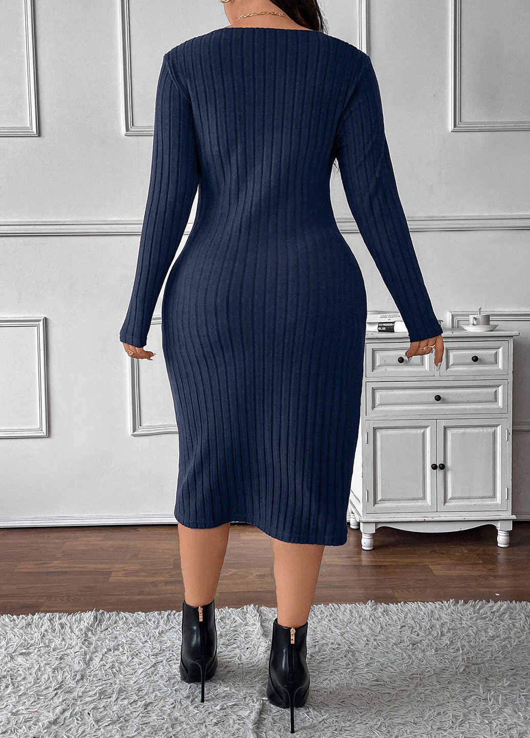 Темно-синя кежуал сукня силуетна SHEIN однотонна