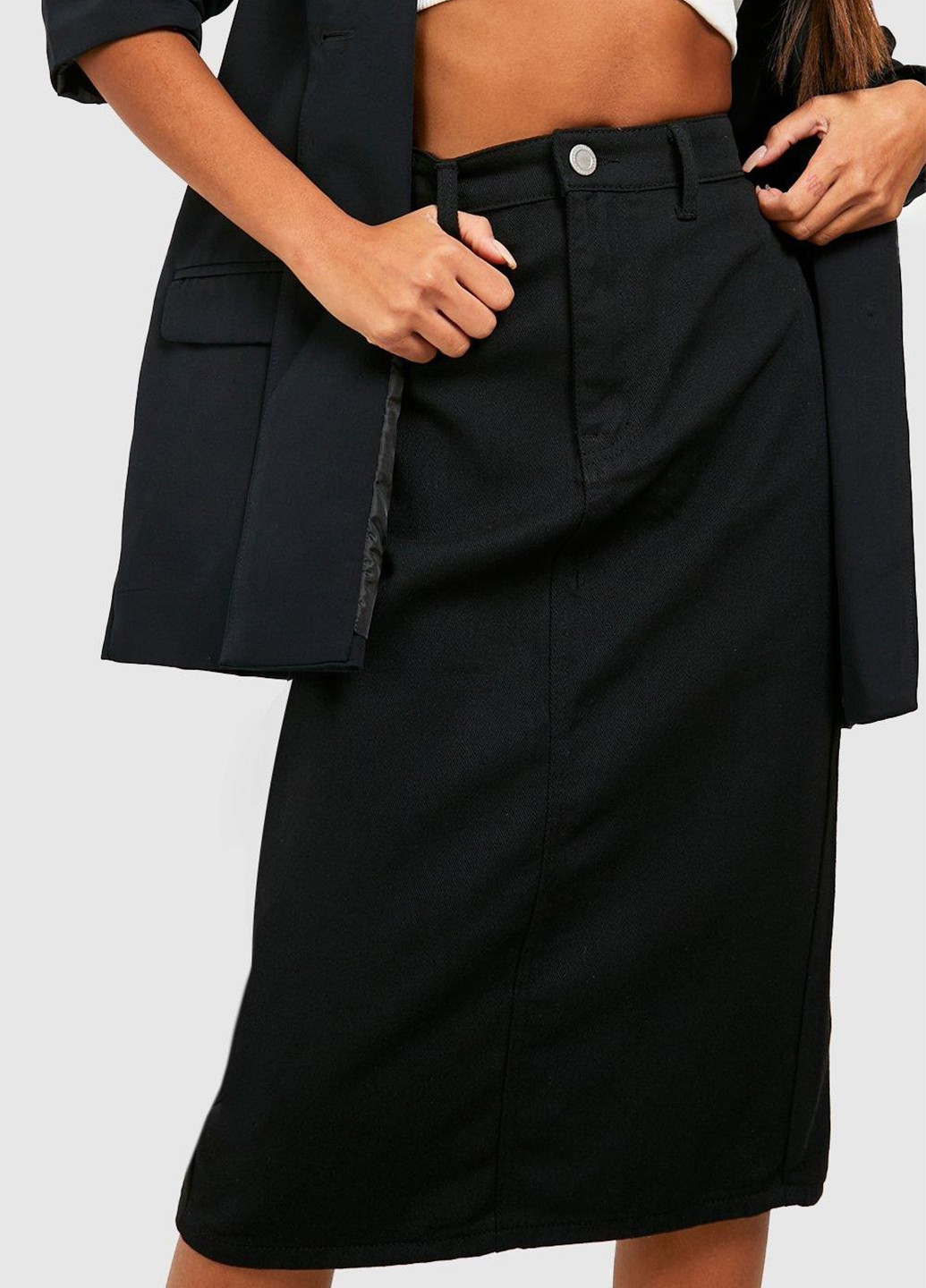 Черная джинсовая однотонная юбка Boohoo