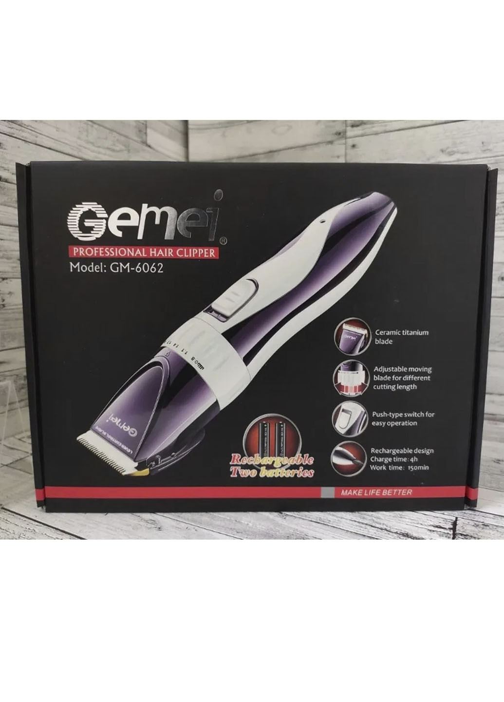Машинка для стрижки GM-6062 акумуляторна з керамічними ножами Gemei (252404990)
