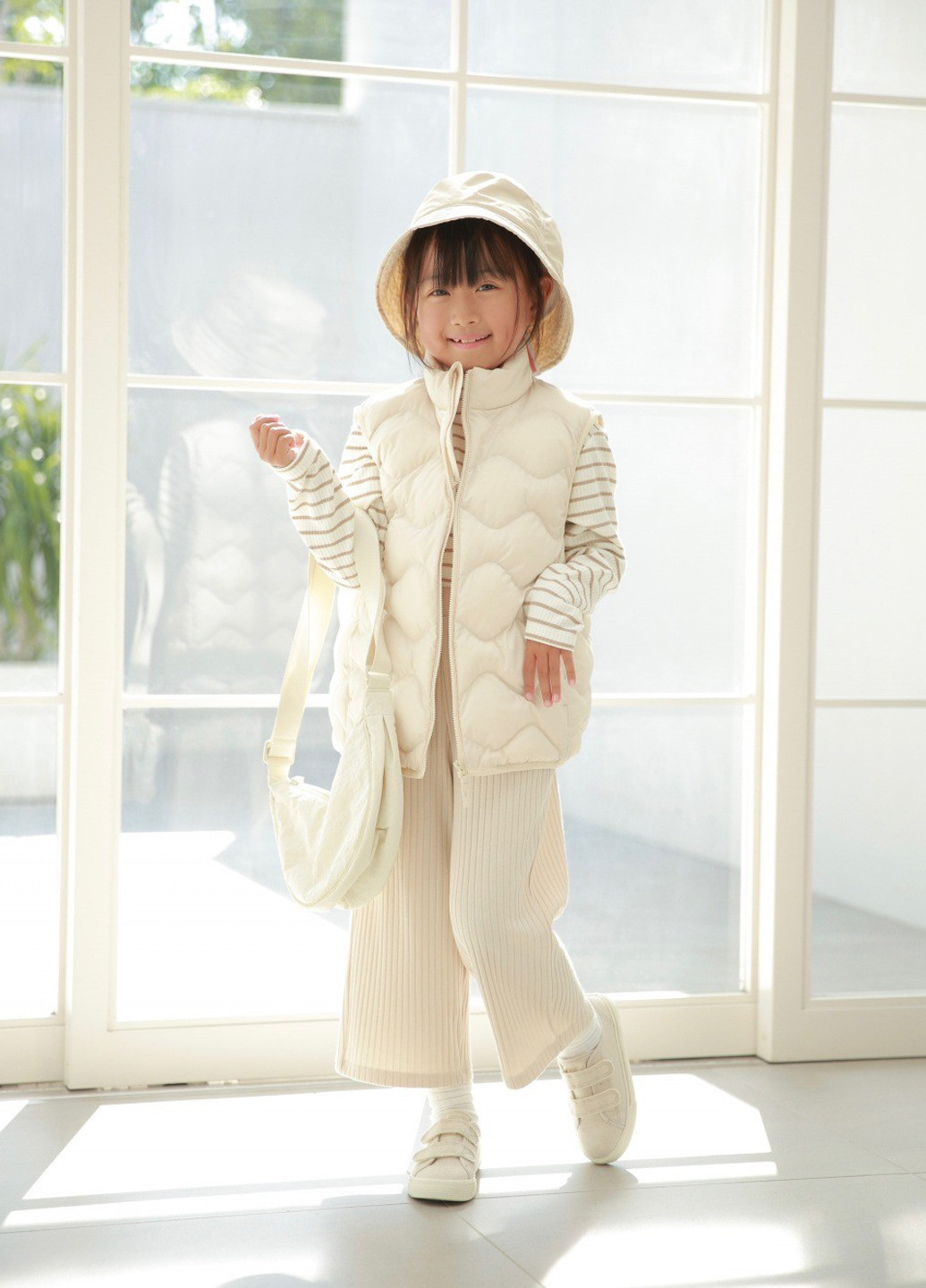 Бежевый демисезонный кэжуал лонгслив Uniqlo в полоску