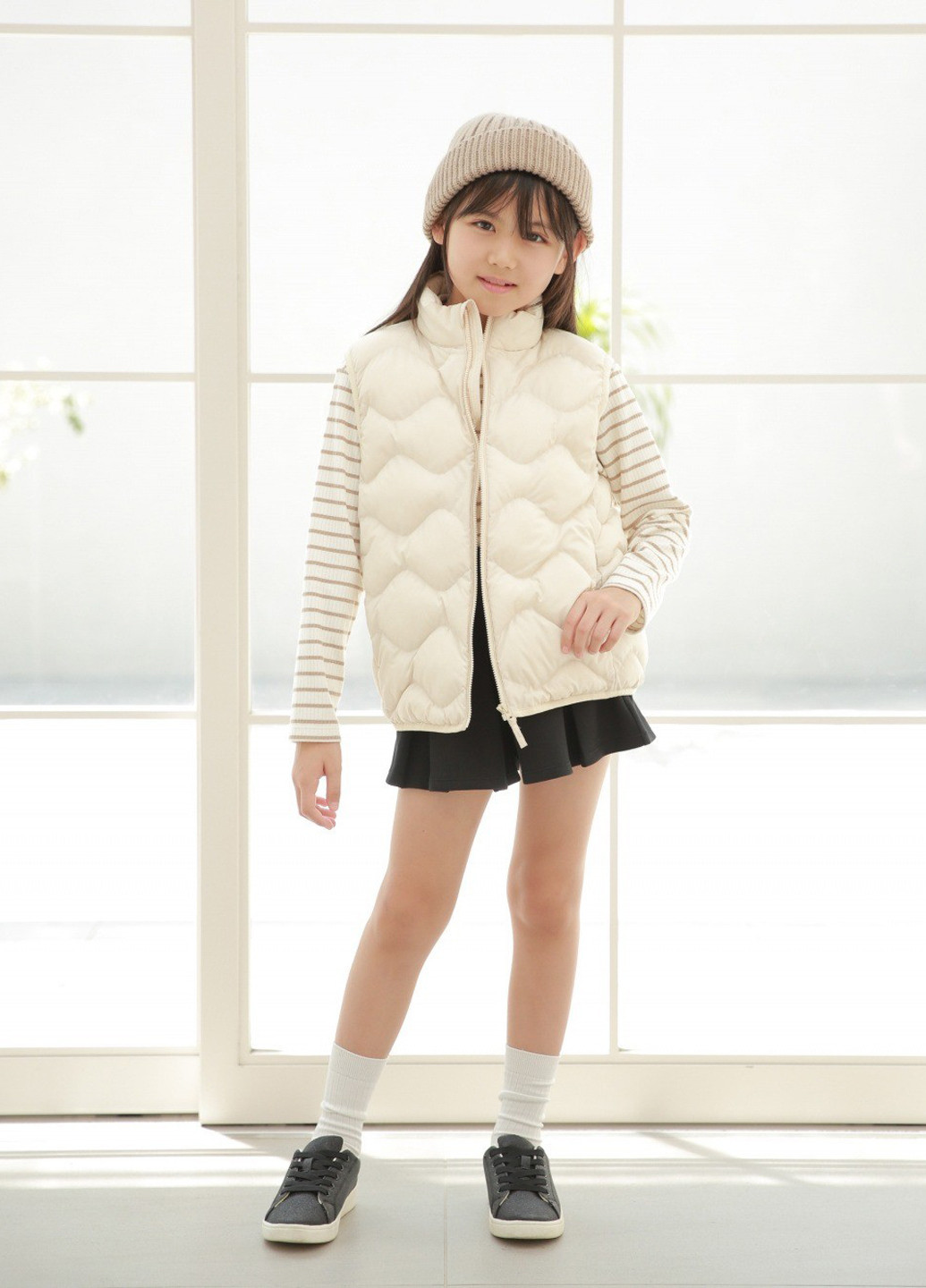 Бежевый демисезонный кэжуал лонгслив Uniqlo в полоску