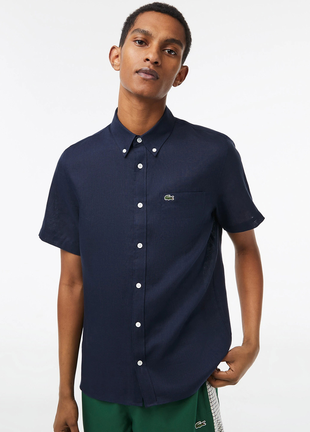 Темно-синяя кэжуал рубашка однотонная Lacoste