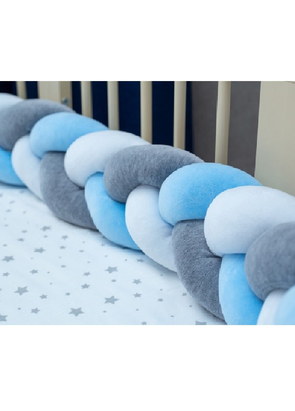 Бортик косичка защита ручной работы в детскую кроватку велюровый с завязками 240х20 см на три стороны кроватки (85253-Нов) Francesco Marconi (251904535)