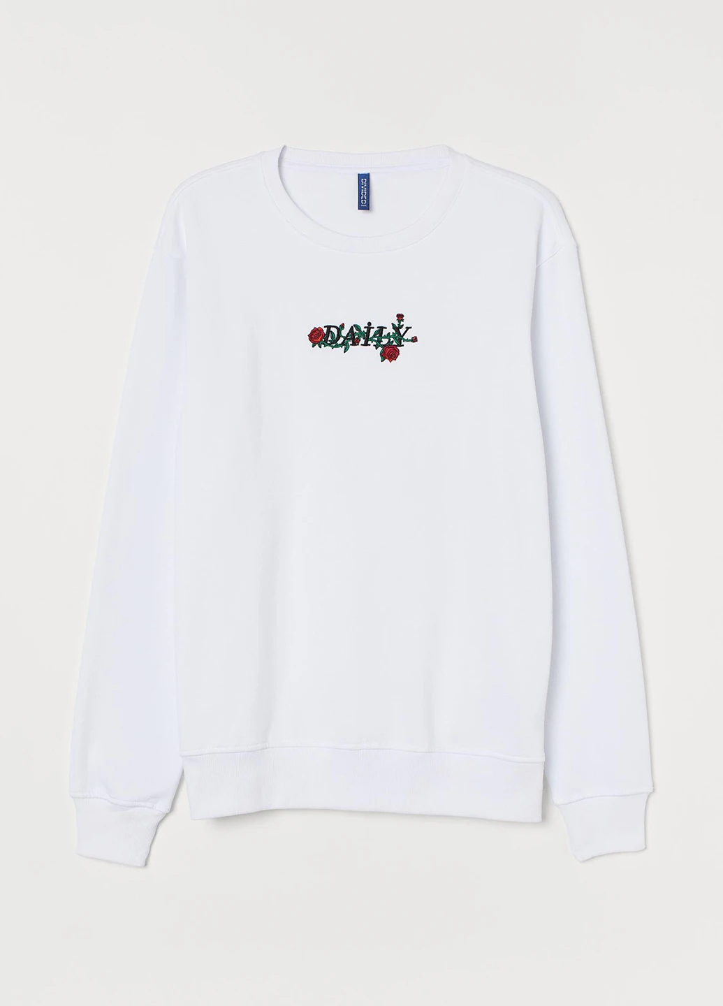 Білий світшот H&M однотонний вишивка (251188578)