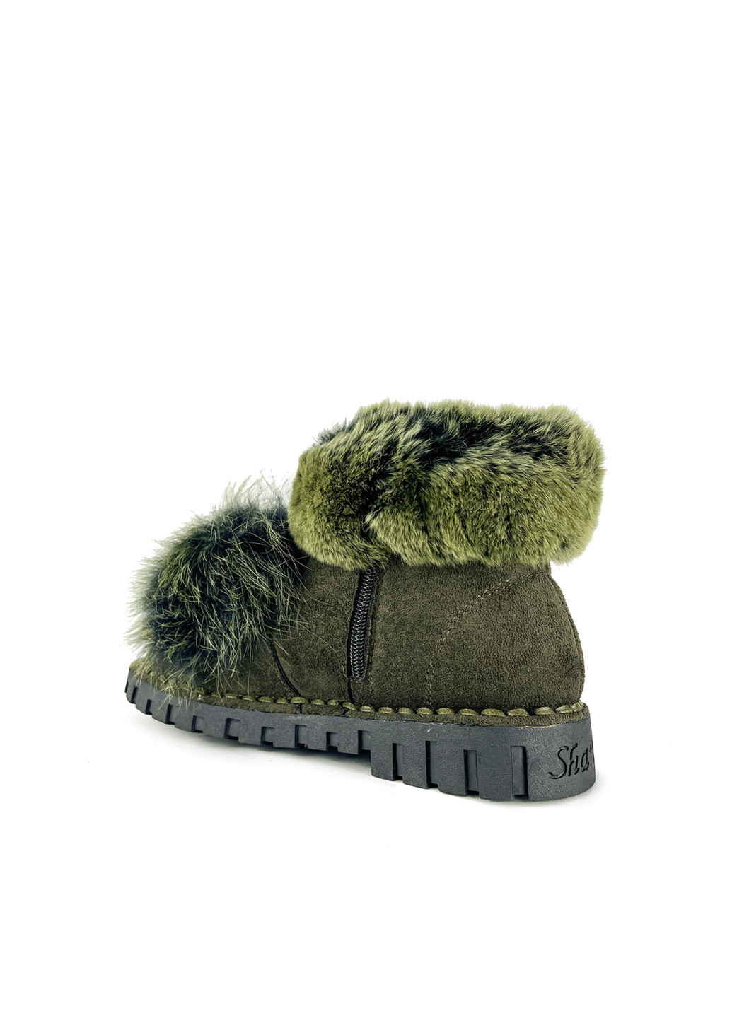 Зимние ботинки женские зеленые из эко замши зимние с мехом Fashion из искусственной замши