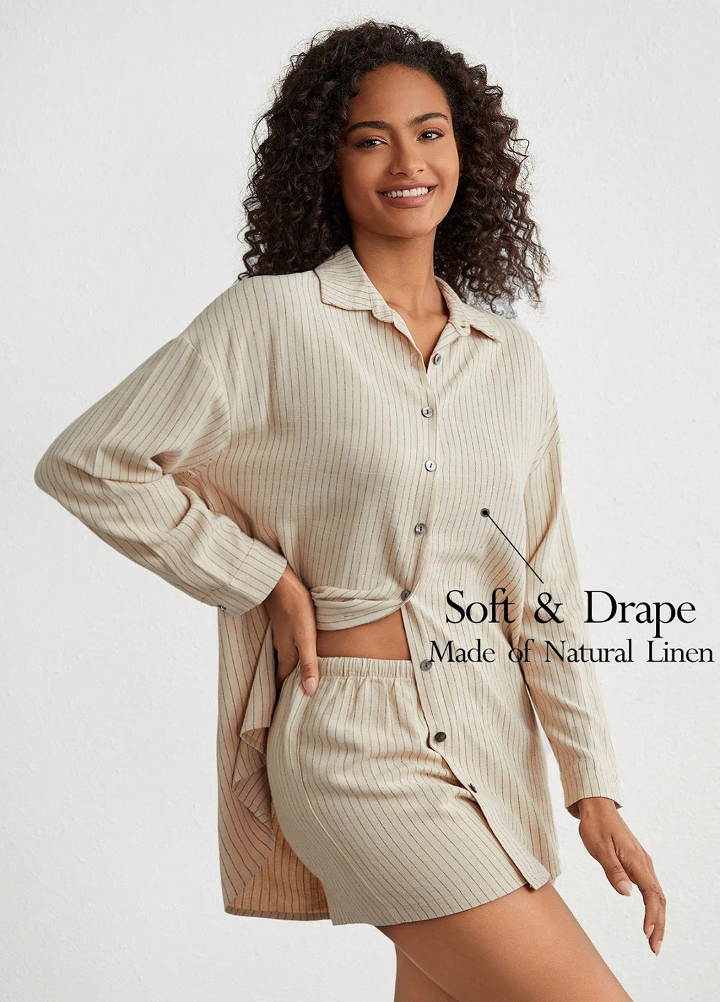 Светло-бежевый демисезонный комплект (рубашка, шорты) SHEIN