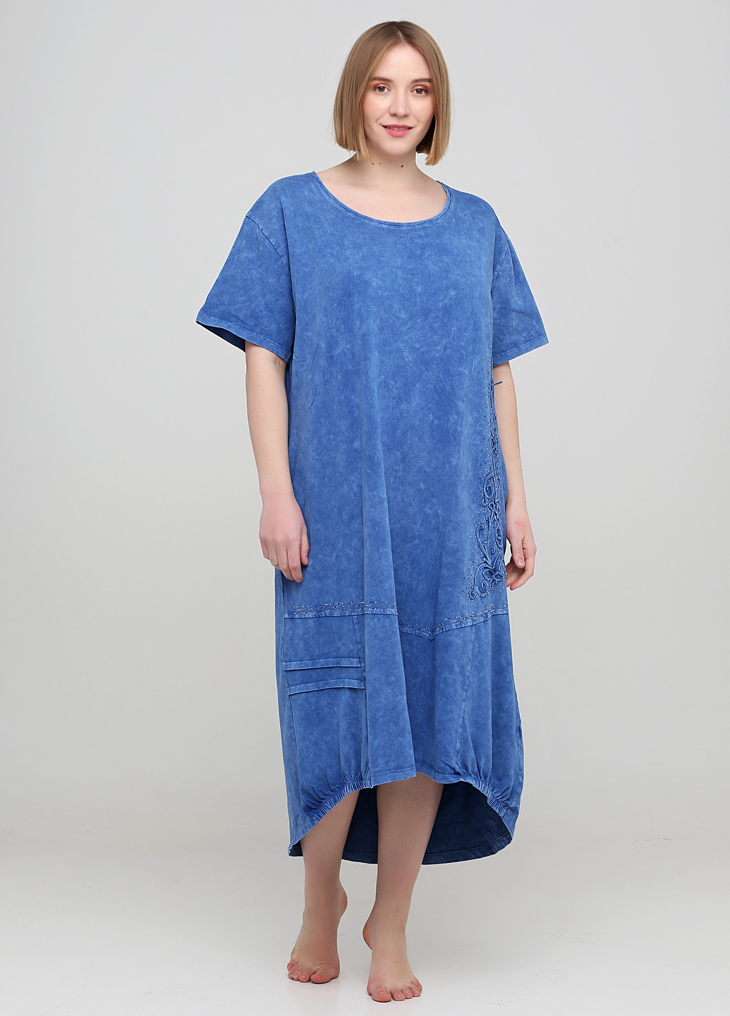 Синее домашнее платье платье-футболка ROMEO LIFE однотонное