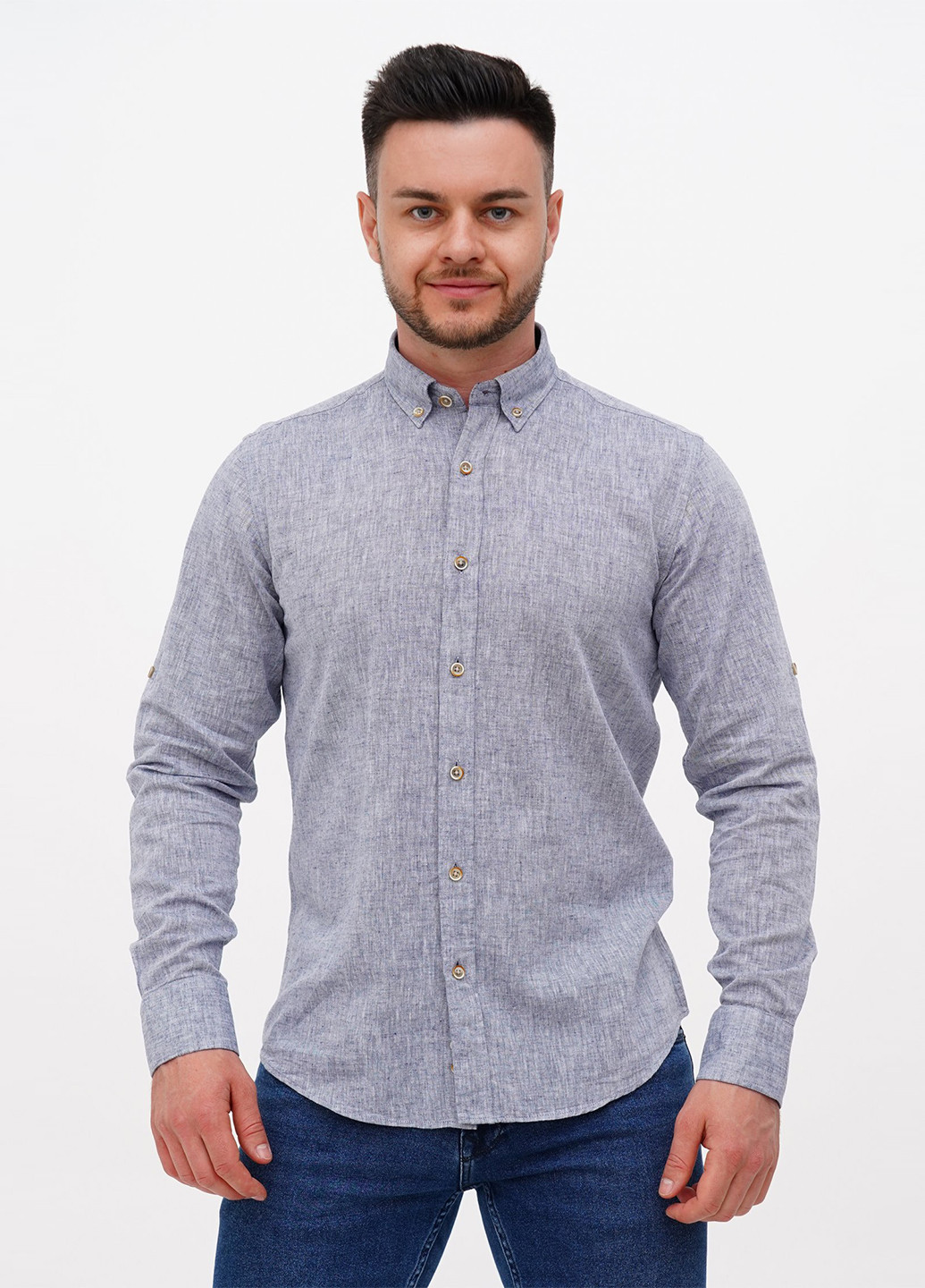 Серо-синяя кэжуал рубашка меланж Trend Collection