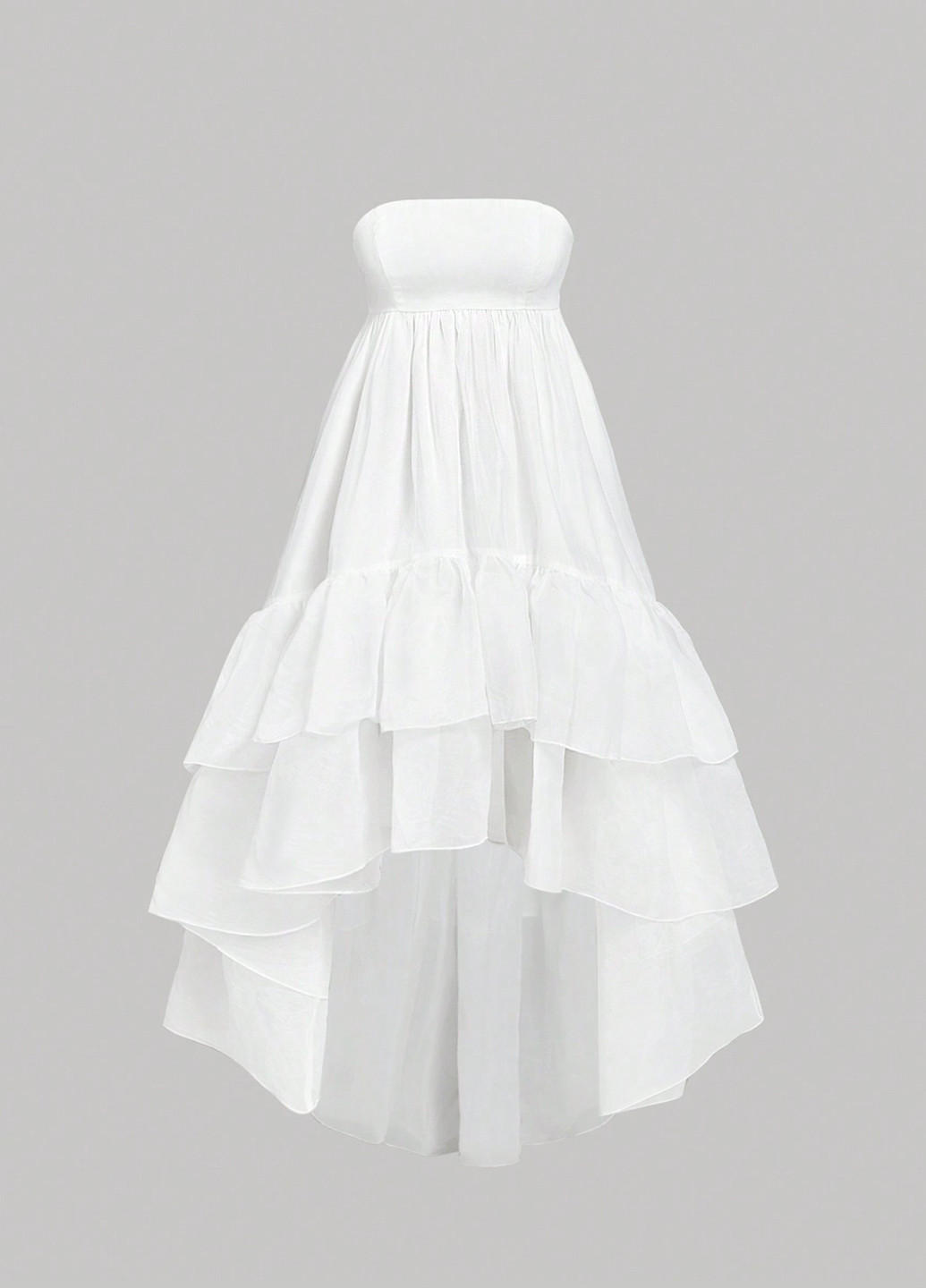 Белое праздничный, вечернее, кэжуал платье бандо, а-силуэт SHEIN однотонное