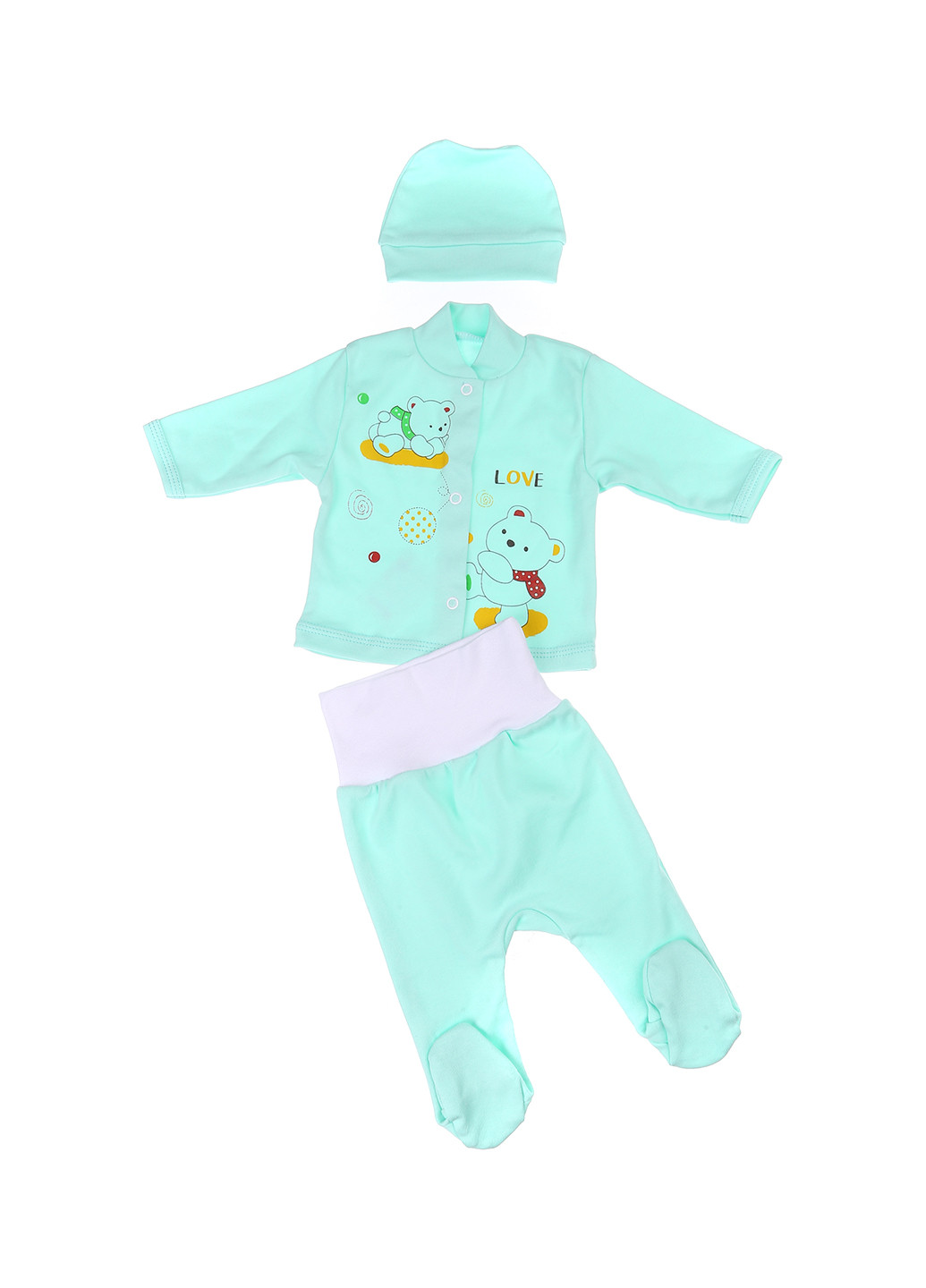 Блідо-зелений демісезонний комплект (кофта, повзунки, шапка) Baby Art