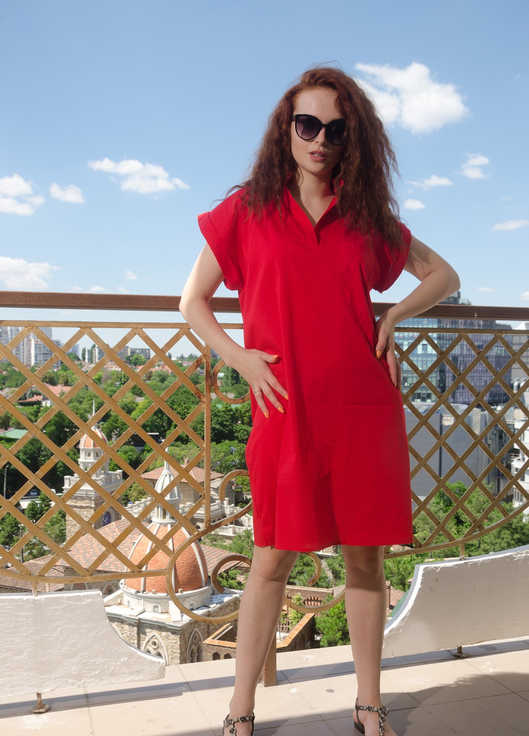 Красное повседневный прямое платье - рубашка INNOE