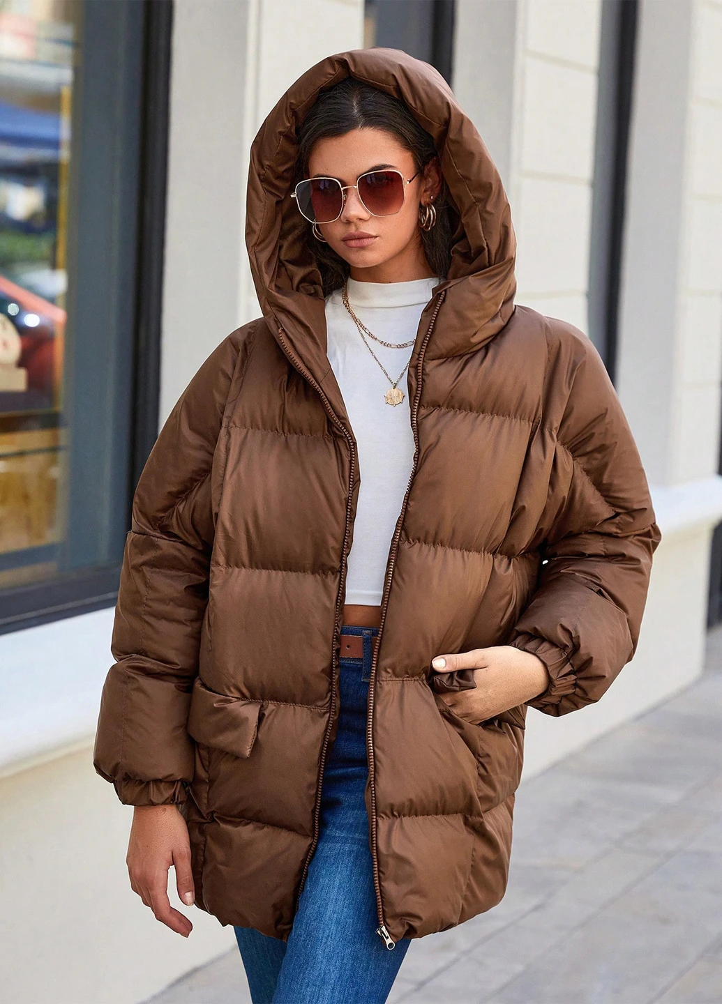 Коричнева зимня куртка SHEIN