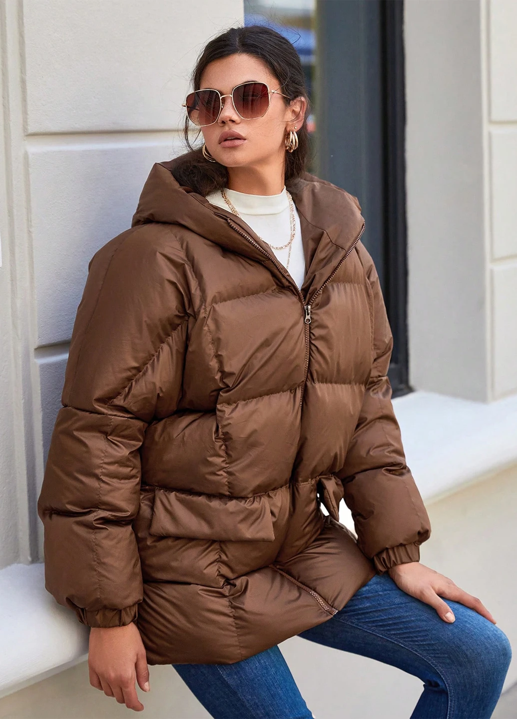 Коричнева зимня куртка SHEIN