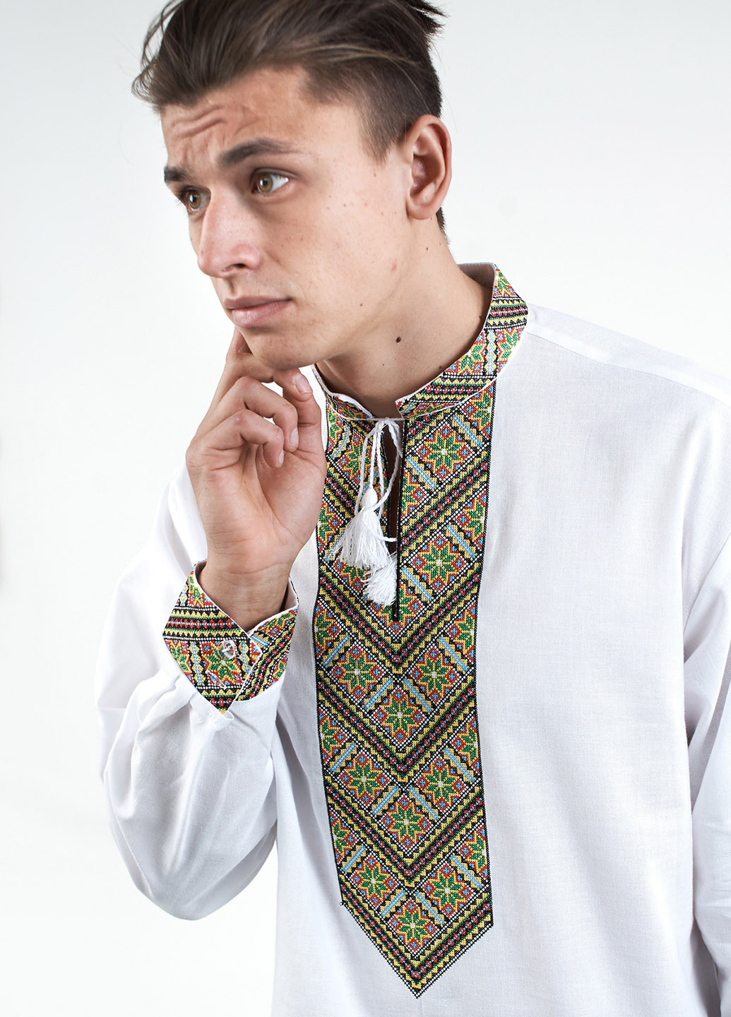Белая кэжуал рубашка с орнаментом Edelvika с длинным рукавом