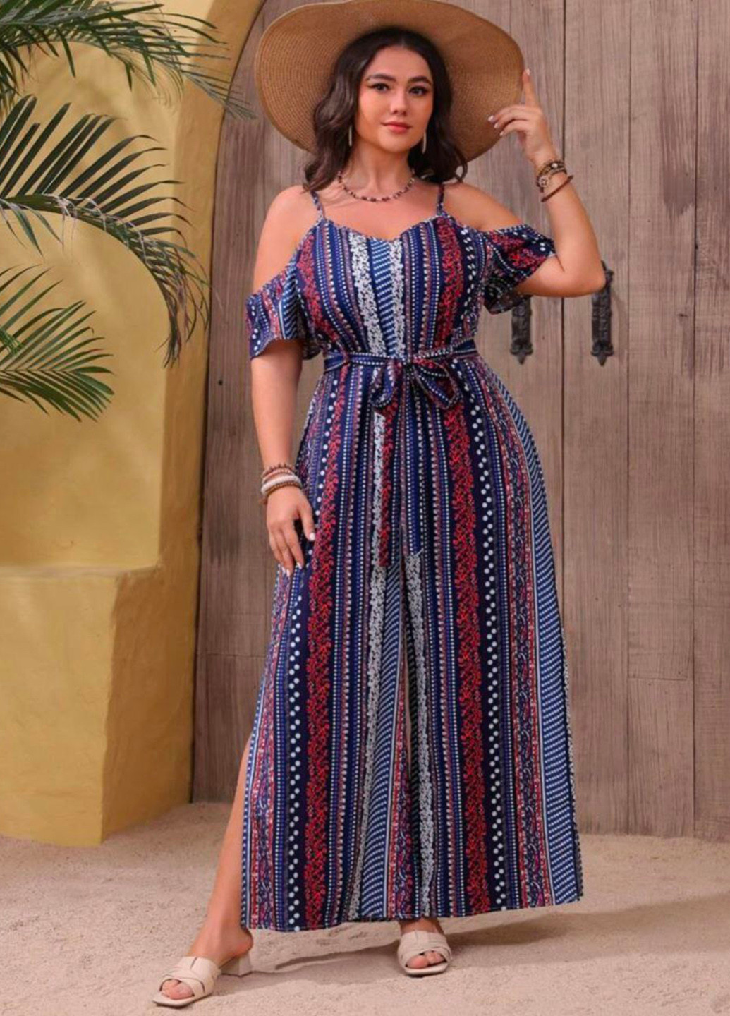 Комбинезон SHEIN комбинезон-брюки абстрактный комбинированный кэжуал полиэстер