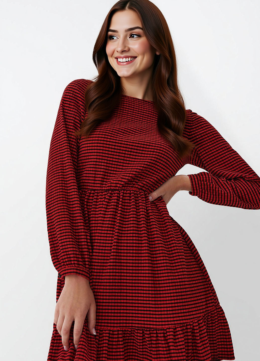 Червона кежуал сукня кльош Mohito в смужку