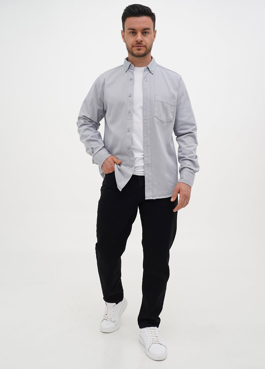 Светло-серая джинсовая рубашка однотонная Trend Collection