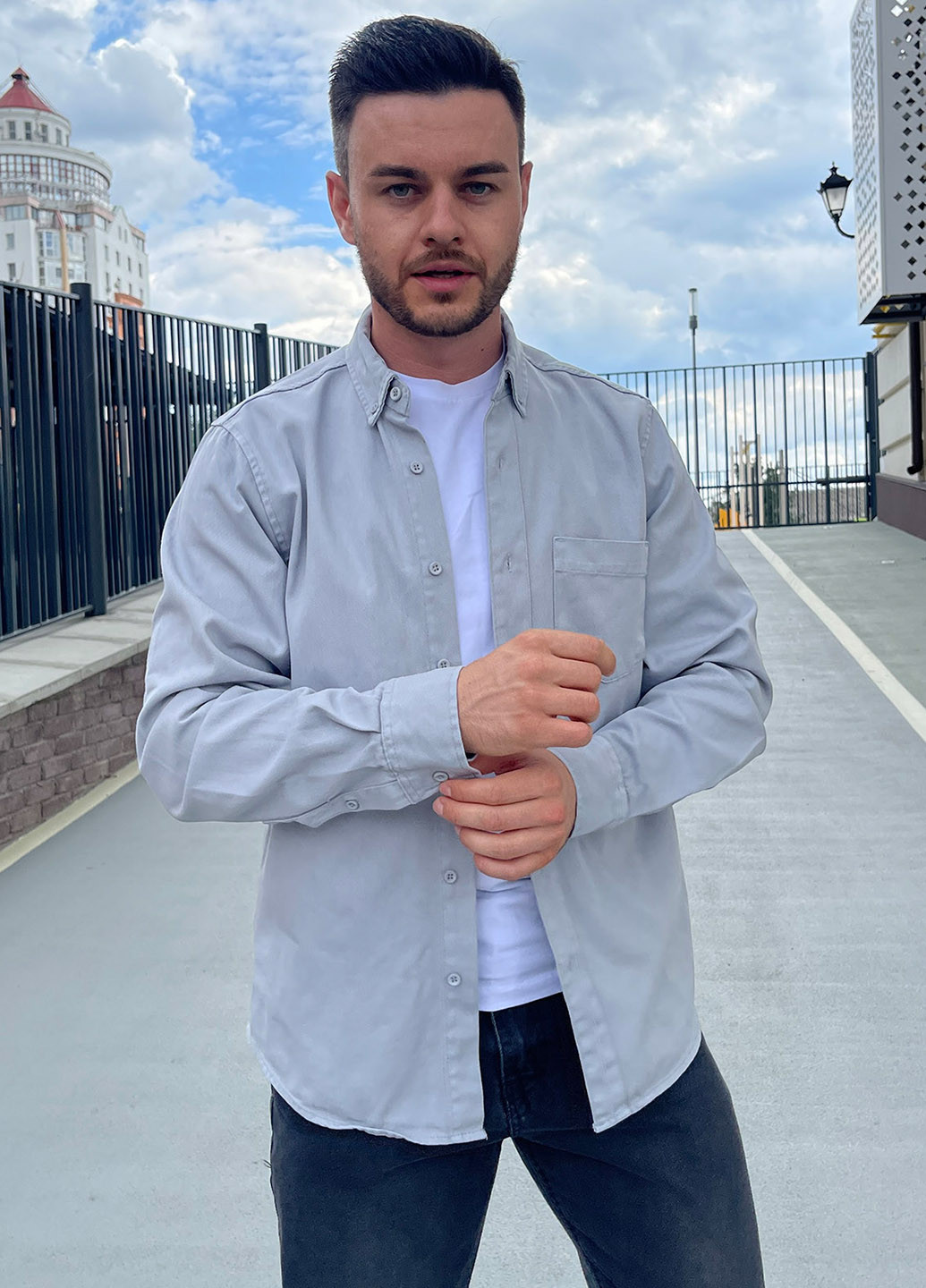 Светло-серая джинсовая рубашка однотонная Trend Collection