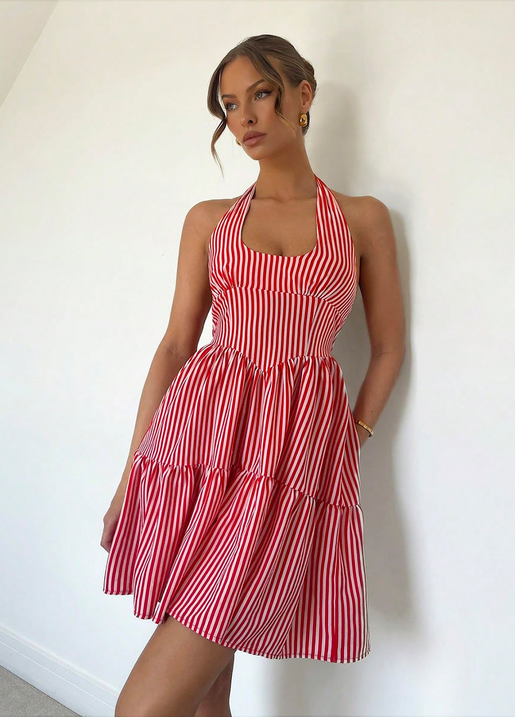 Комбінована кежуал сукня кльош, з відкритою спиною SHEIN в смужку