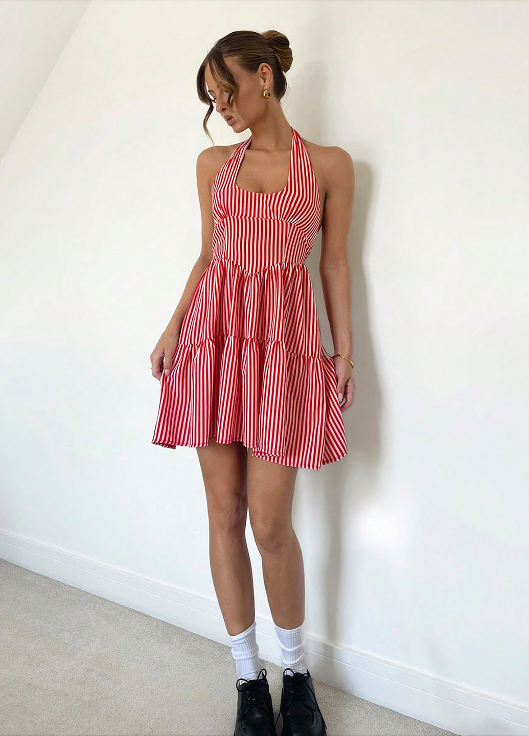 Комбінована кежуал сукня кльош, з відкритою спиною SHEIN в смужку