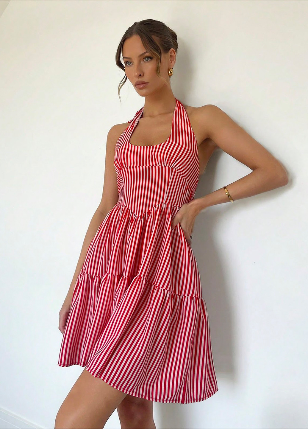 Комбінована кежуал сукня кльош, з відкритою спиною SHEIN в смужку