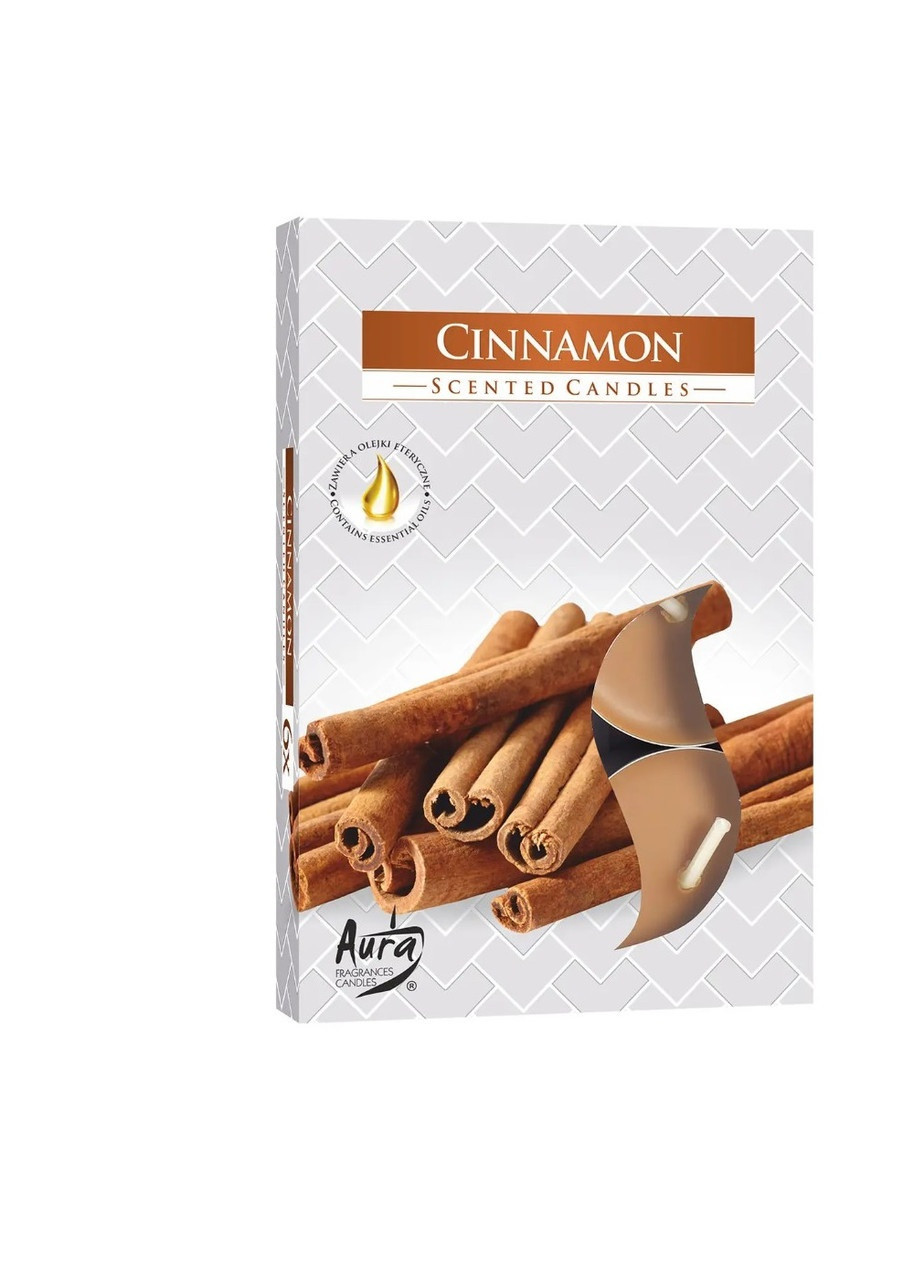 Аромасвічки чайні набір 6 штук КОРИЦЯ, свічки плаваючі господарські столові парафінові круглі для дому, свічка воскова No Brand (255371546)