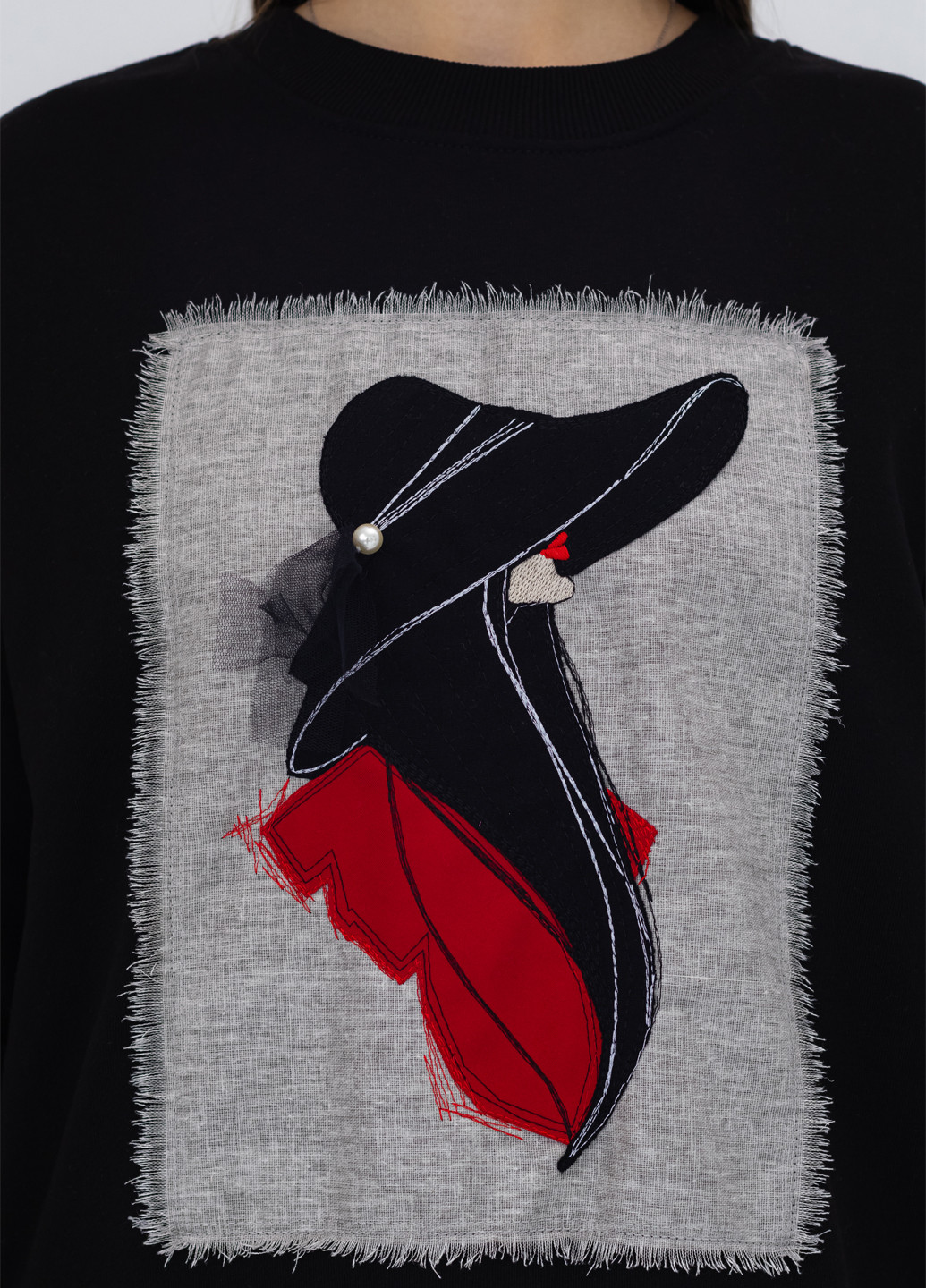 Черный свитшот Nora Kvittin однотонный вышивка, бусины, аппликация, нашивки, сеточка (301079887)