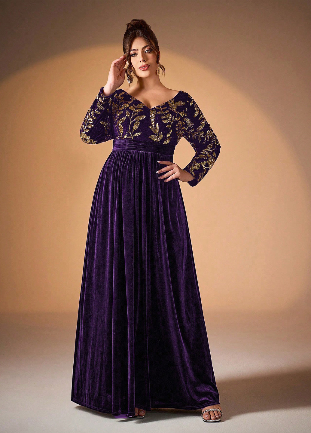 Фиолетовое вечернее платье в стиле ампир SHEIN однотонное