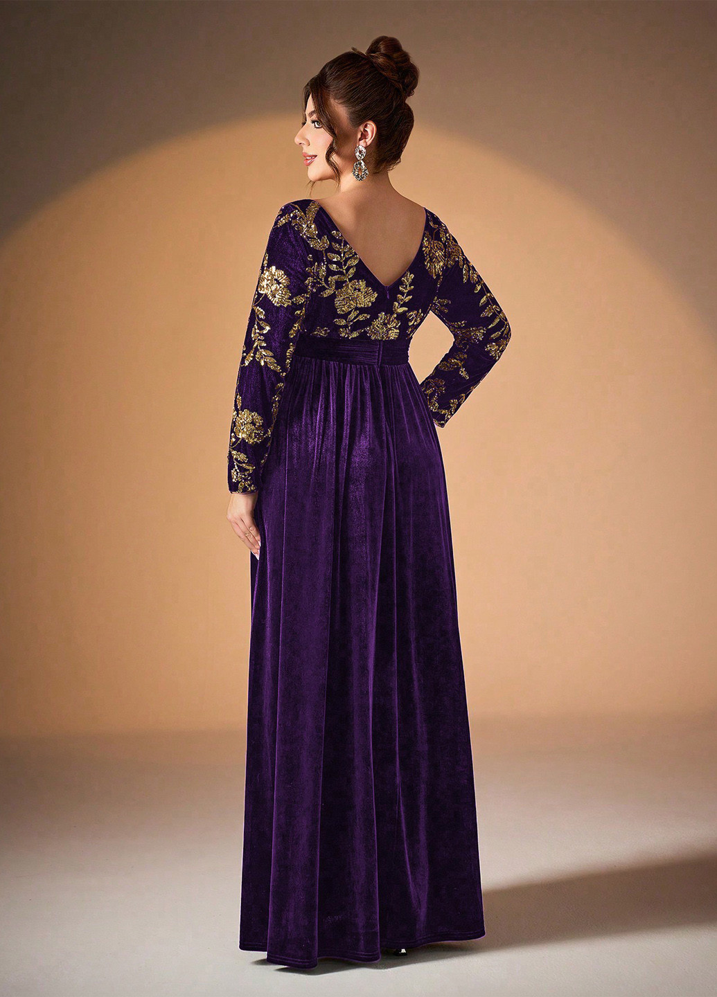 Фиолетовое вечернее платье в стиле ампир SHEIN однотонное