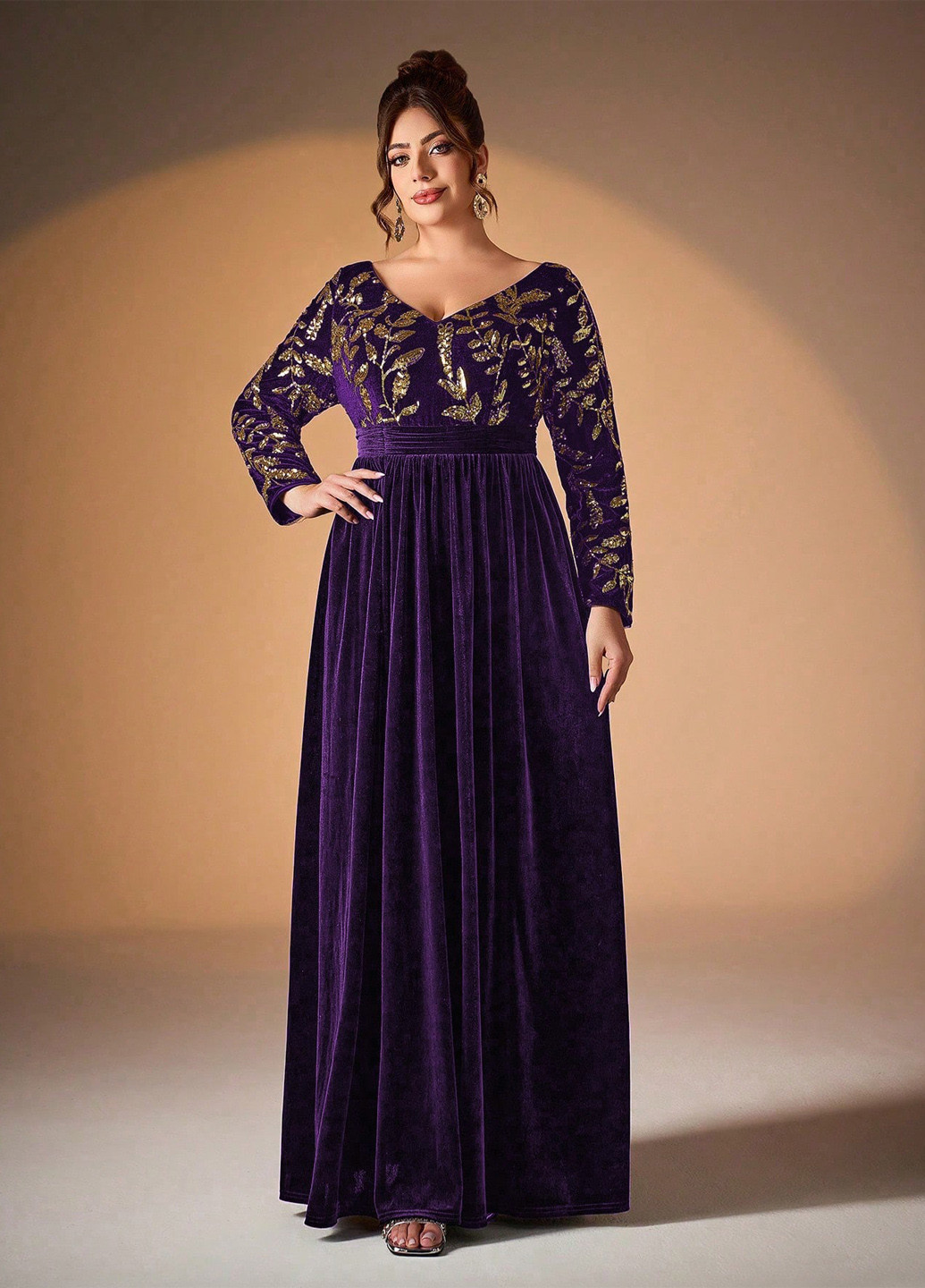 Фиолетовое вечернее платье в стиле ампир SHEIN однотонное