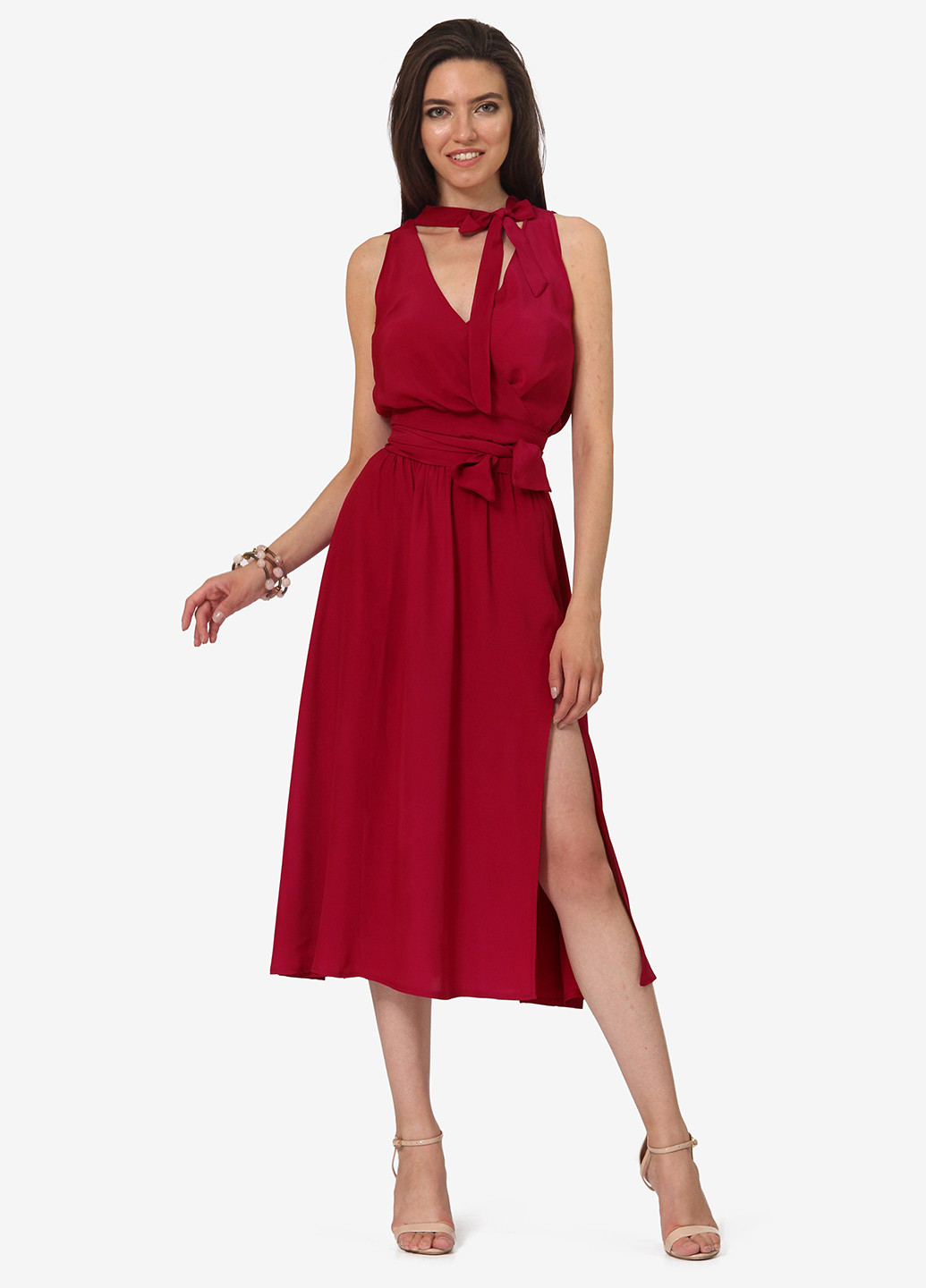 Красное кэжуал платье на запах Lila Kass однотонное