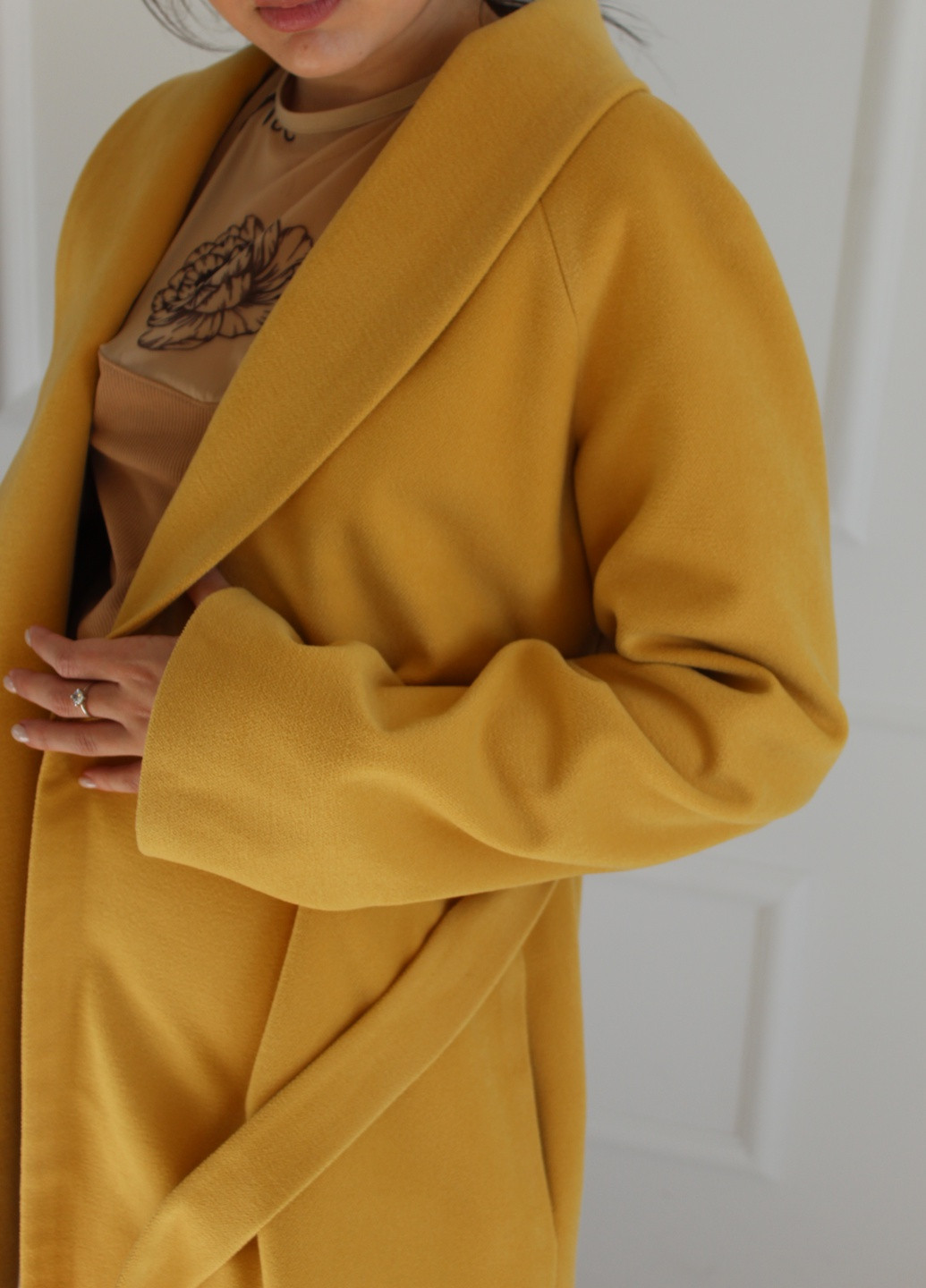 Светло-желтое демисезонное Пальто на запах Sunny еко кашемір 42-44 Guseva Wear