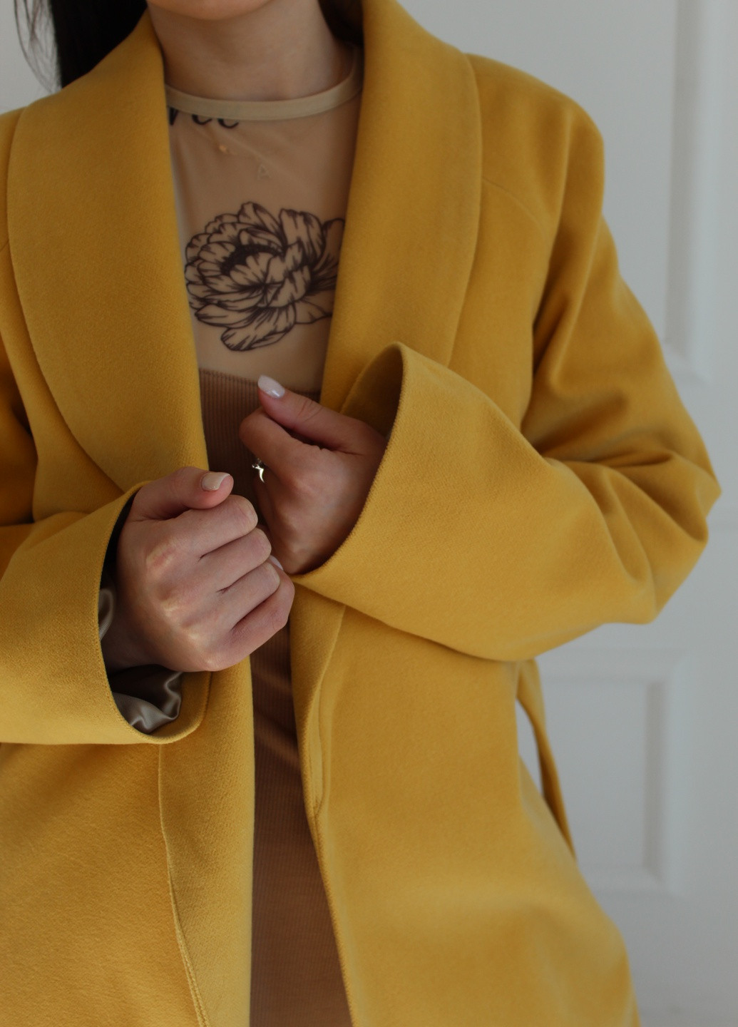 Світло-жовтий демісезонне Пальто на запах Sunny эко кашемир 42-44 Guseva Wear