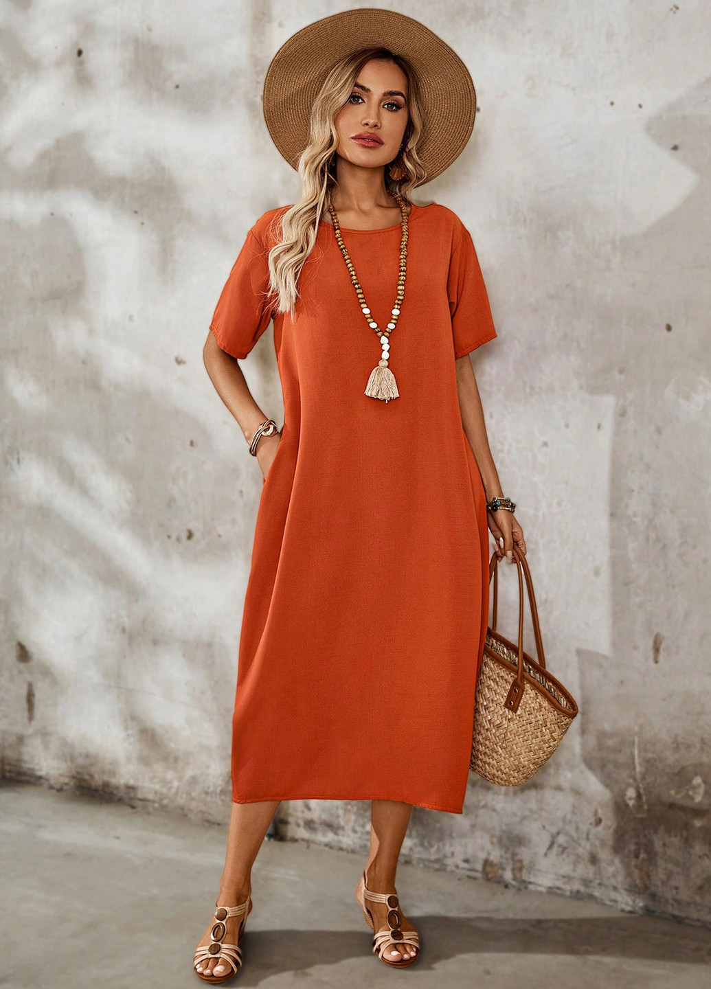Помаранчева кежуал сукня сукня-футболка SHEIN однотонна