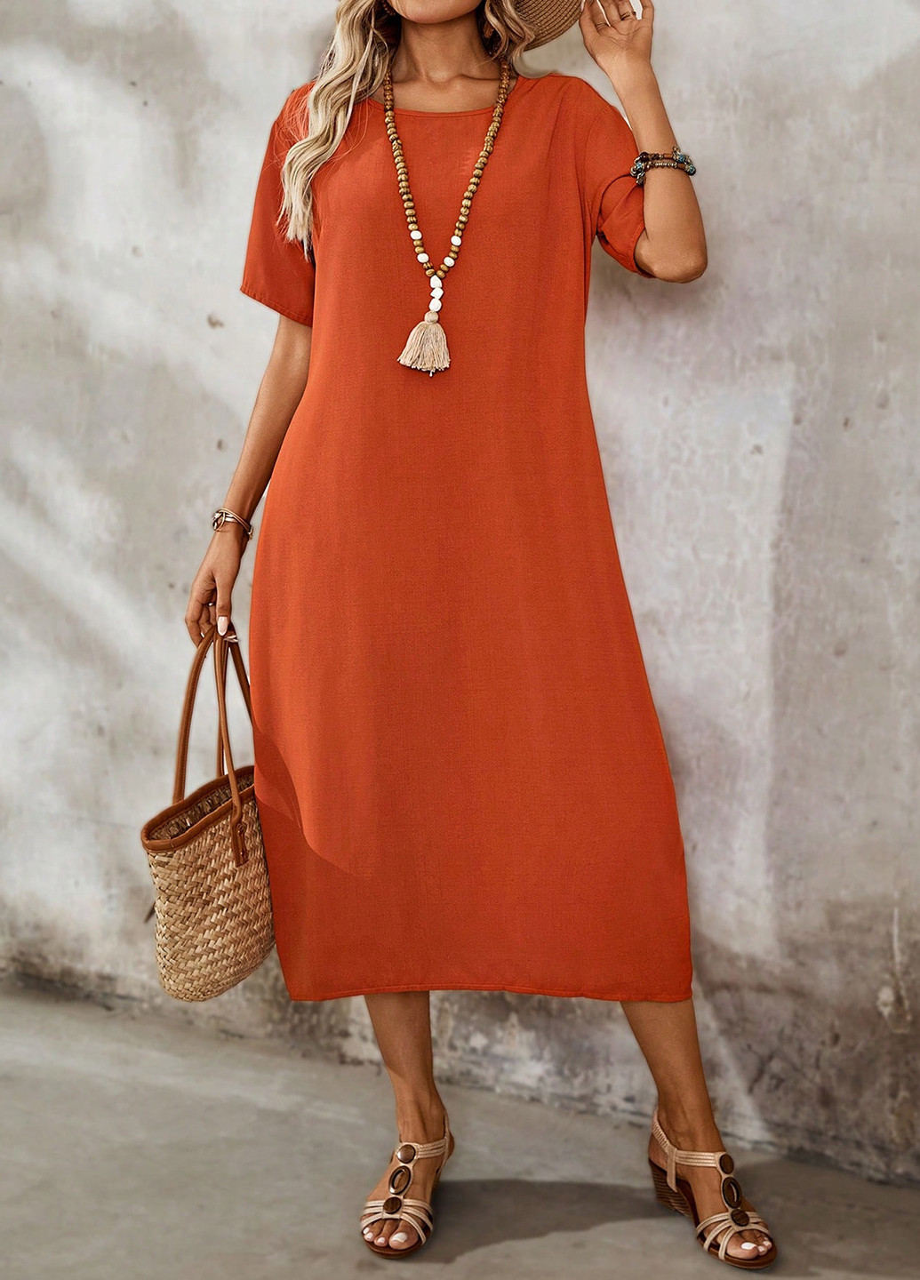 Помаранчева кежуал сукня сукня-футболка SHEIN однотонна