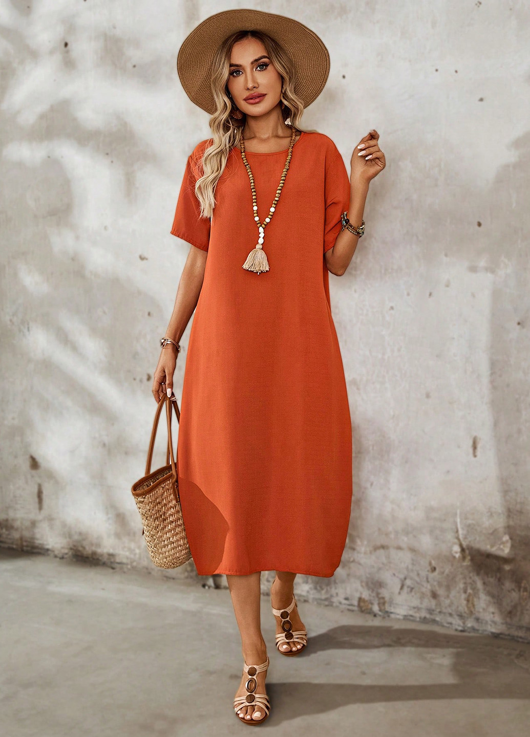 Помаранчева кежуал сукня сукня-футболка SHEIN однотонна