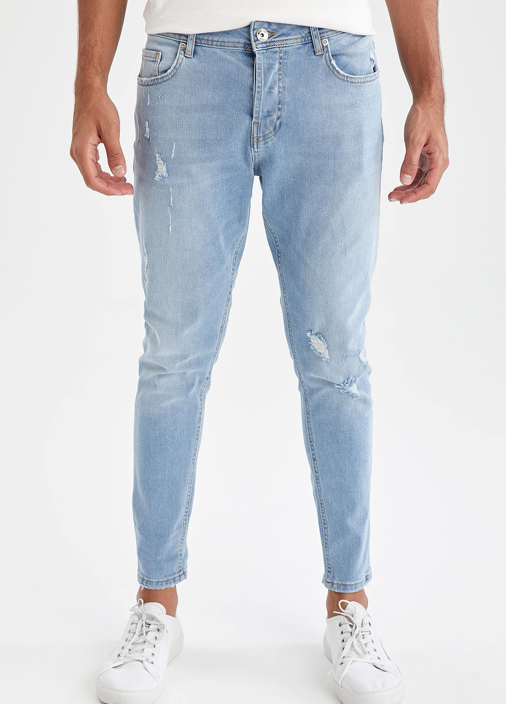 Голубые демисезонные скинни, укороченные джинсы DeFacto