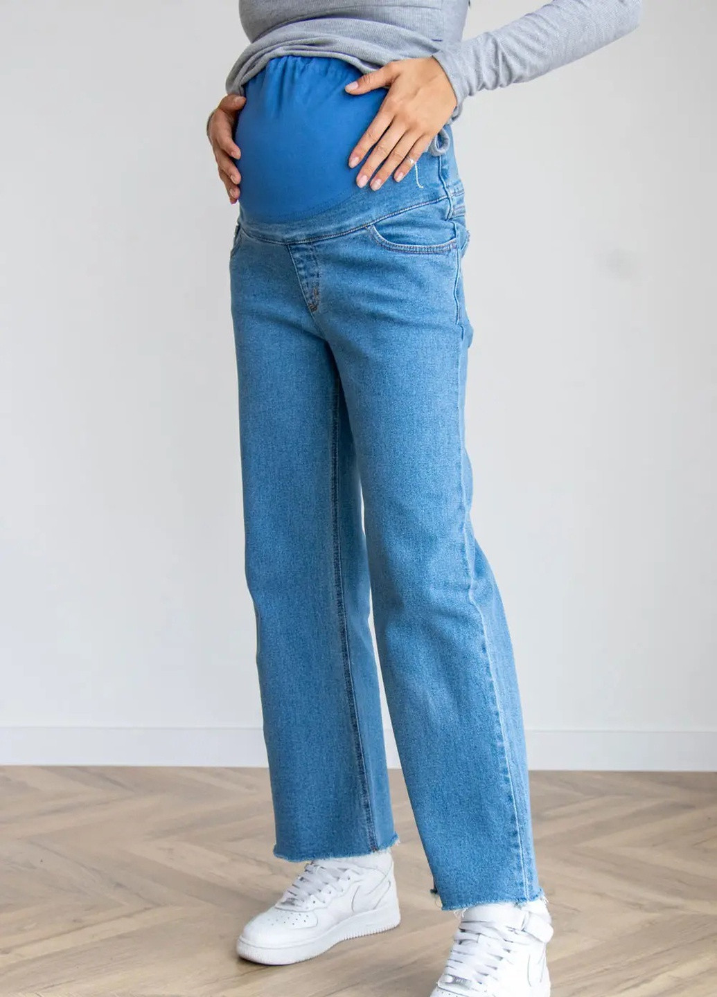Вільні джинси для вагітних прямі із зручним бандажним трикотажним животиком сині To Be - (253914794)