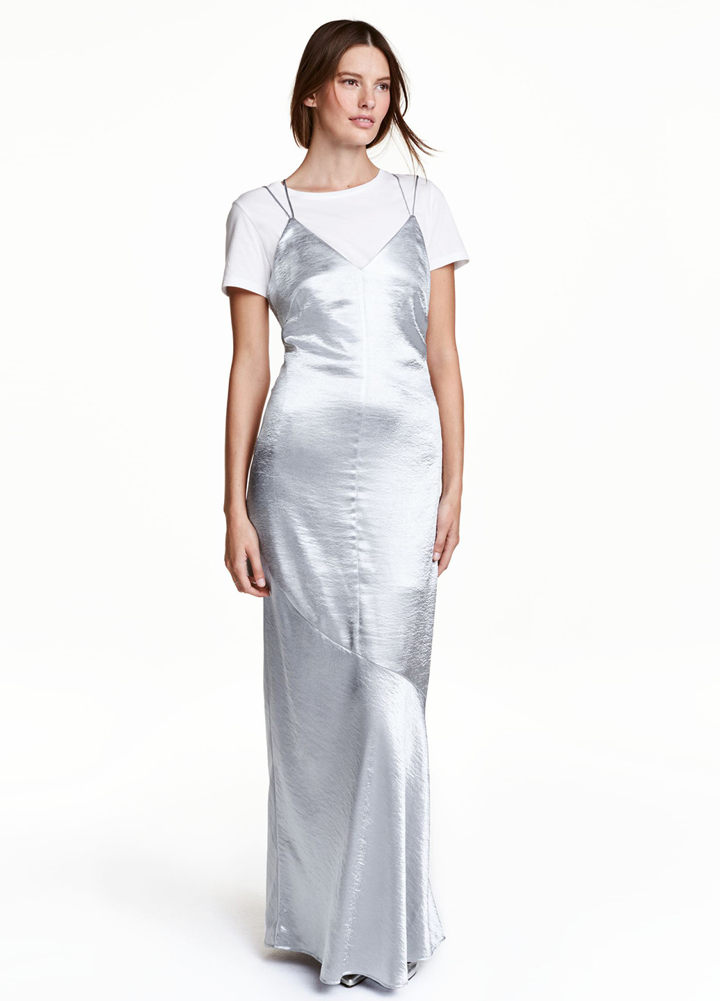 Серебряное кэжуал платье годе, платье-комбинация H&M однотонное