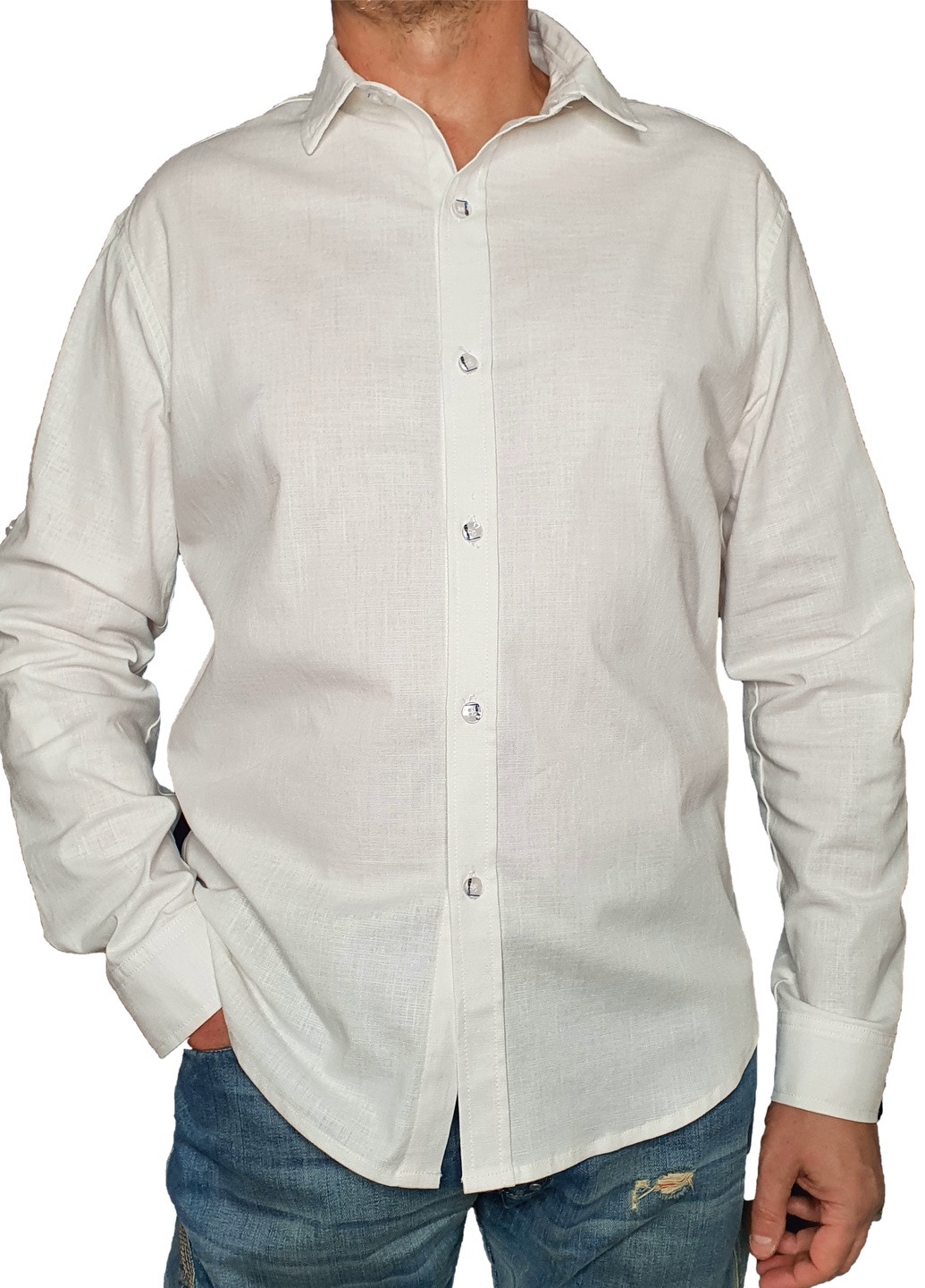 Белая кэжуал рубашка однотонная No Brand