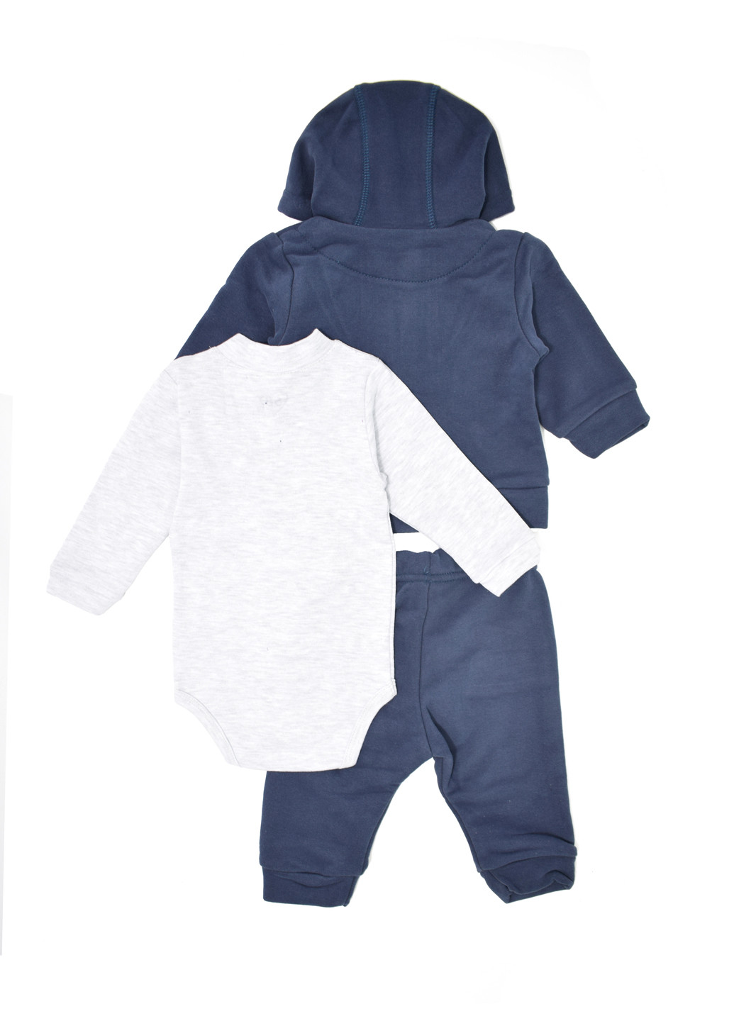 Темно-синий демисезонный комплект (боди, толстовка, брюки) Фламинго