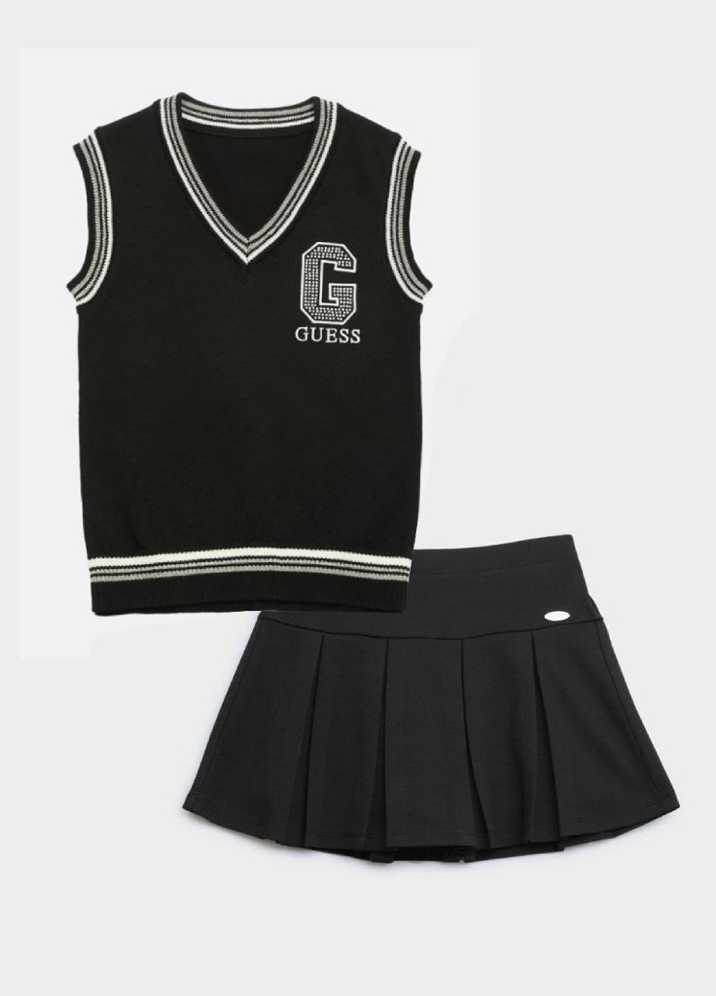 Чорний демісезонний комплект (жилет, юбка) Guess
