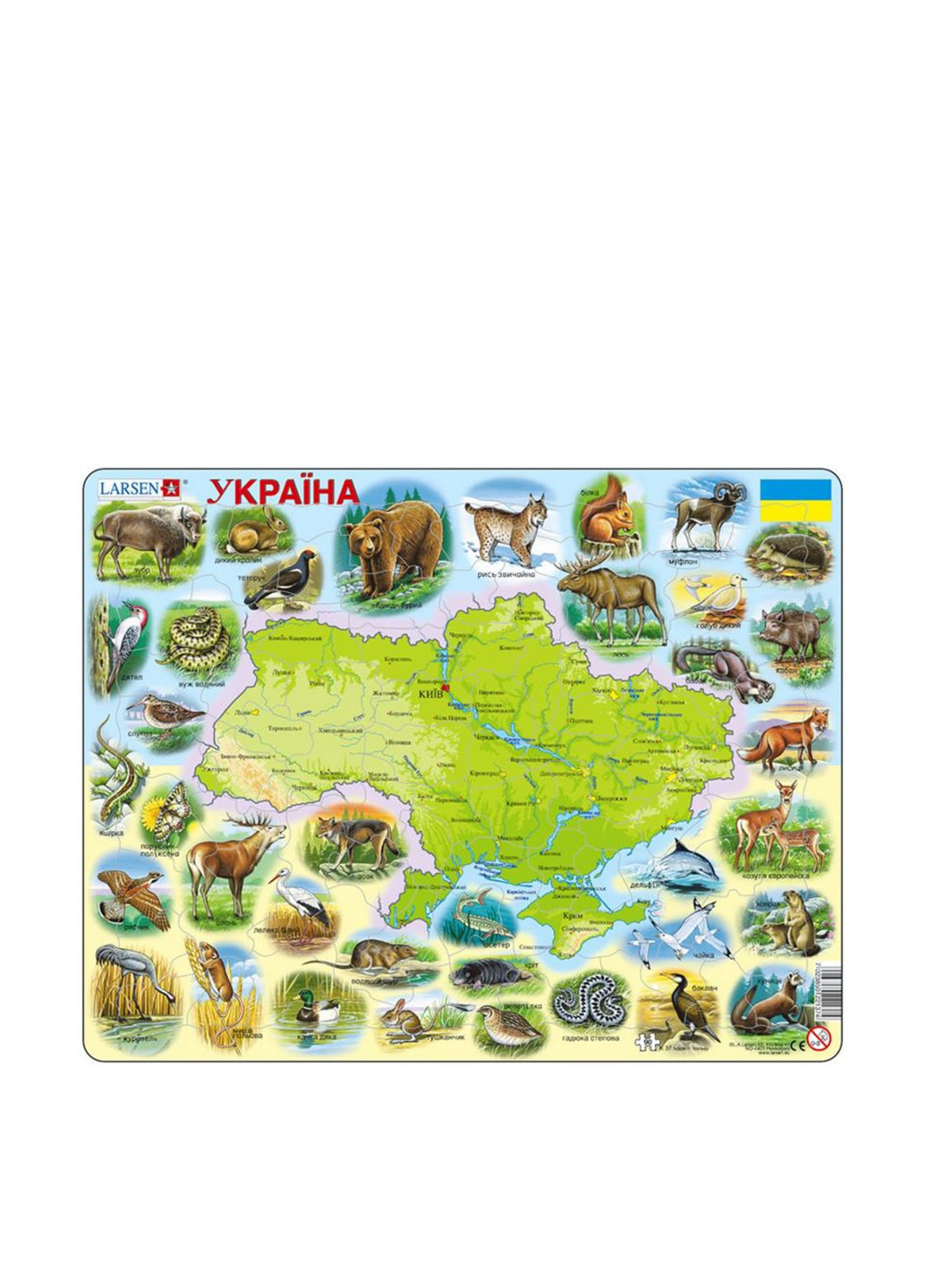 Пазл Карта України - тваринний світ, 36.5х28.5 см (90 ел.) Larsen (292304195)