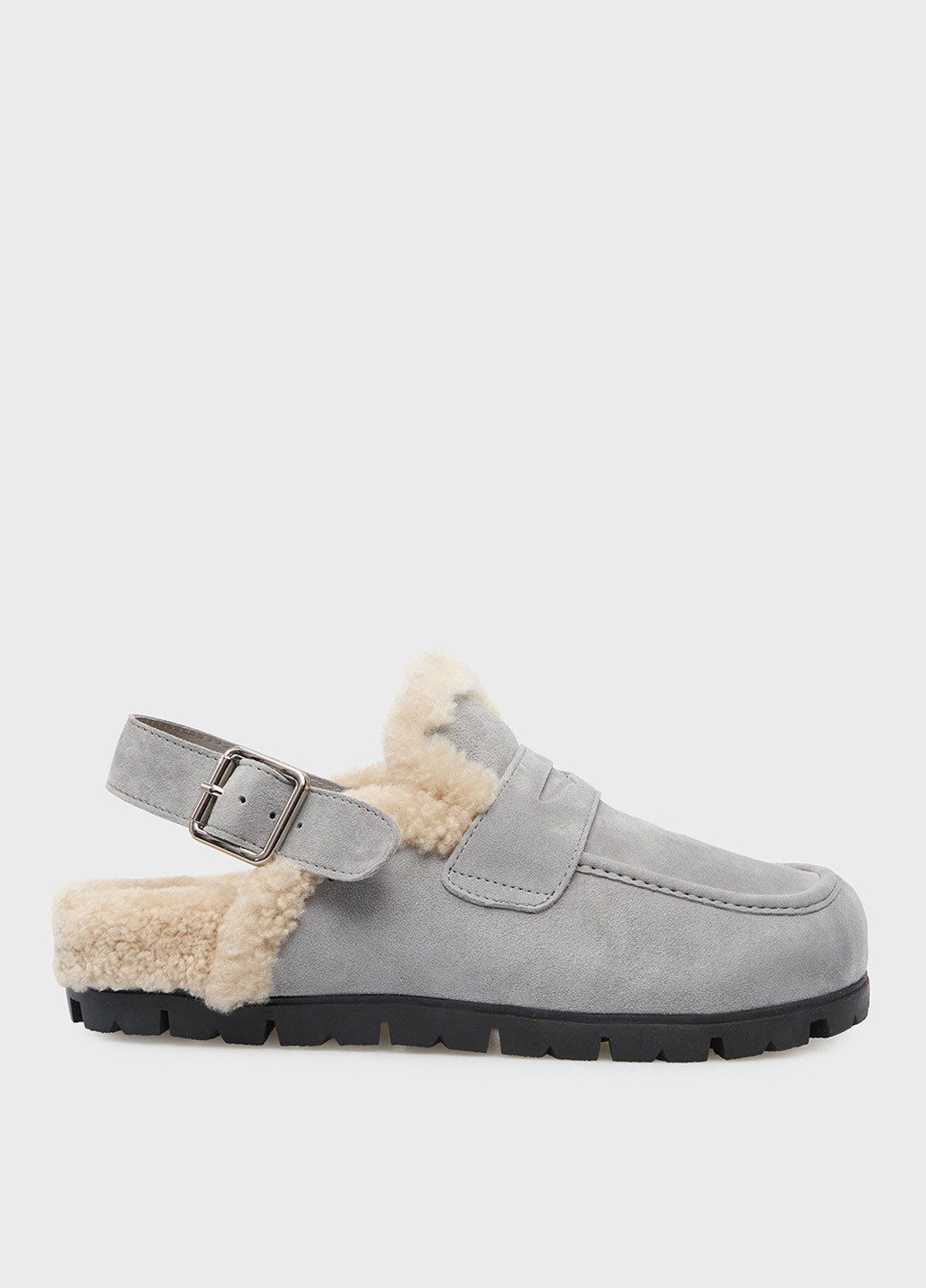 Серебряные сабо PRPY без каблука с мехом