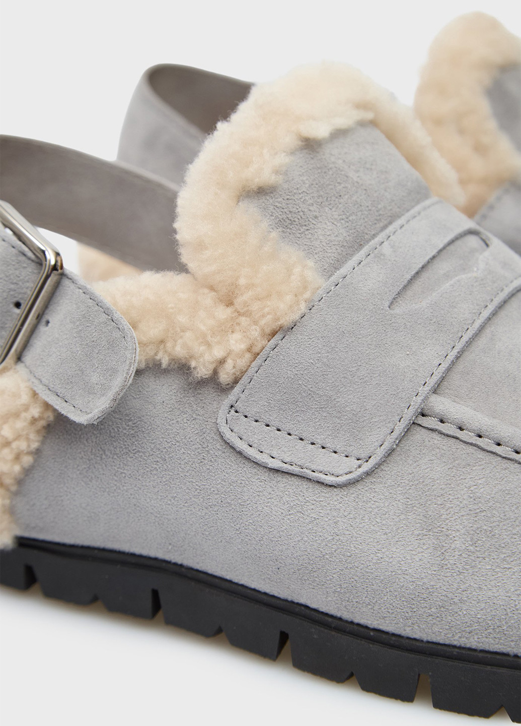 Серебряные сабо PRPY без каблука с мехом