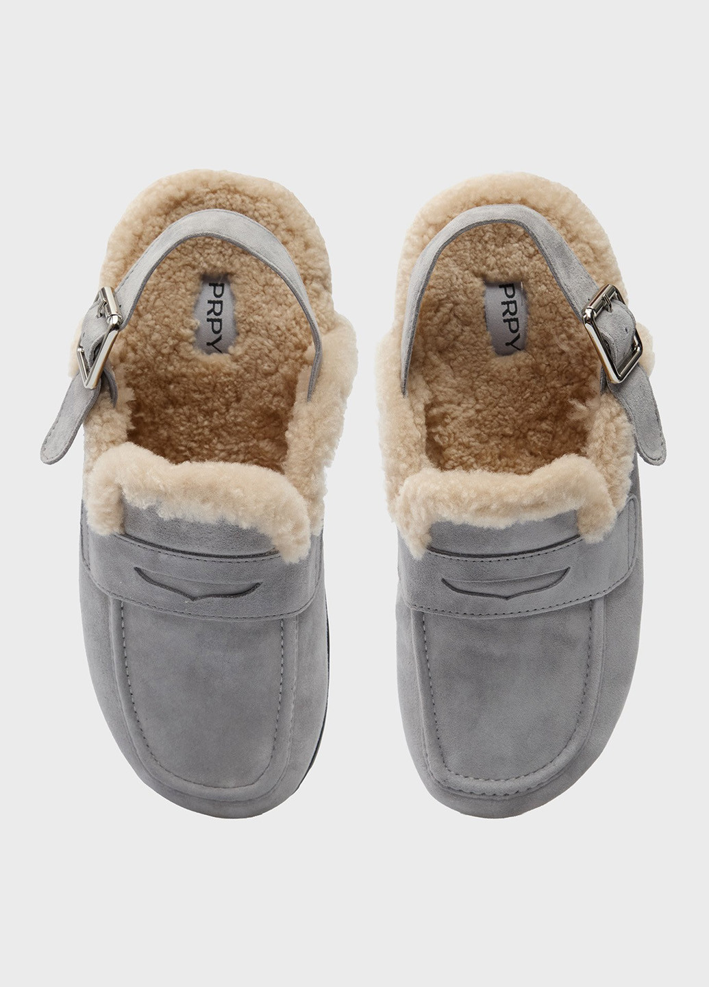 Серебряные сабо PRPY без каблука с мехом