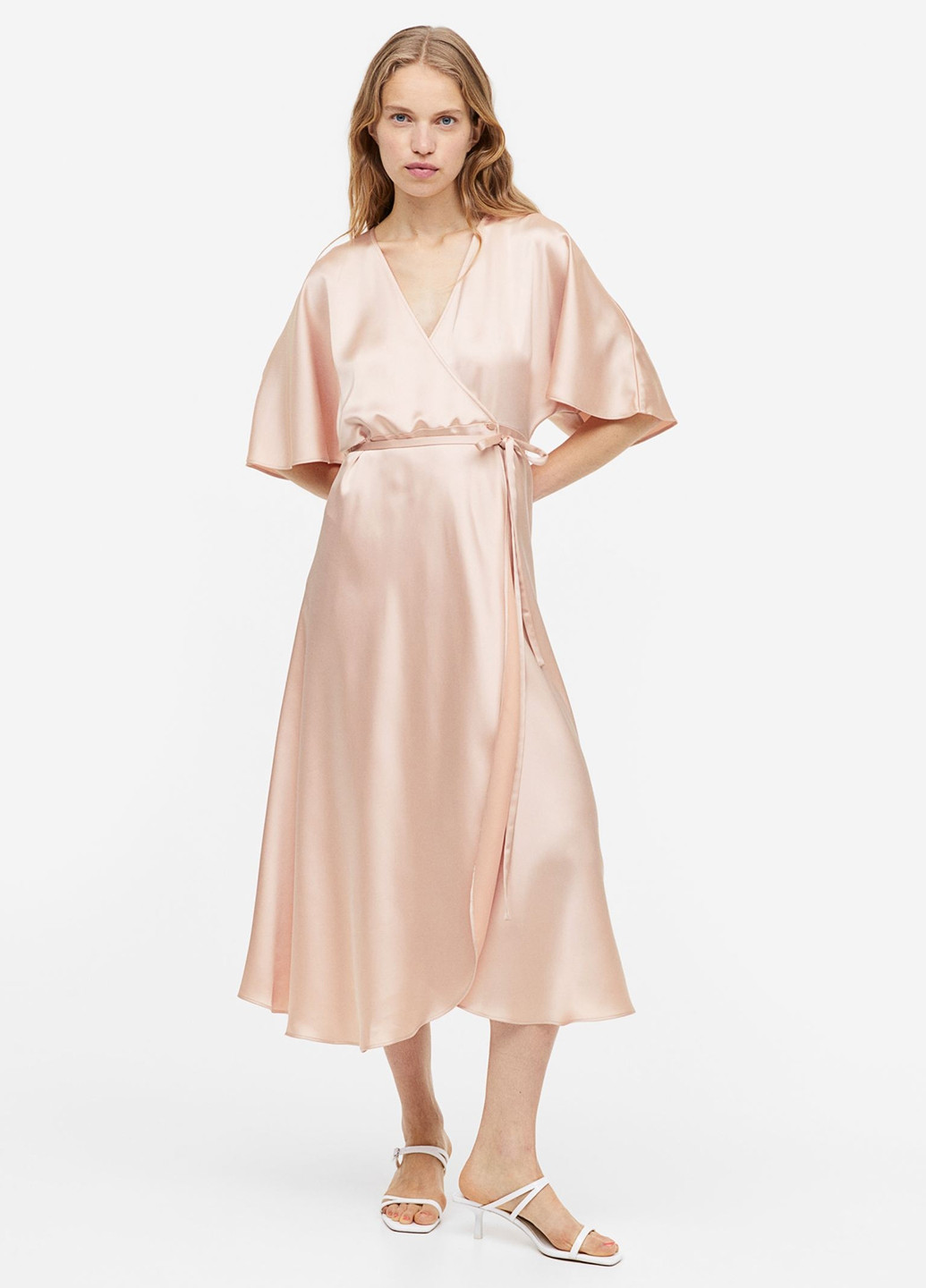 Розовое кэжуал платье на запах H&M однотонное
