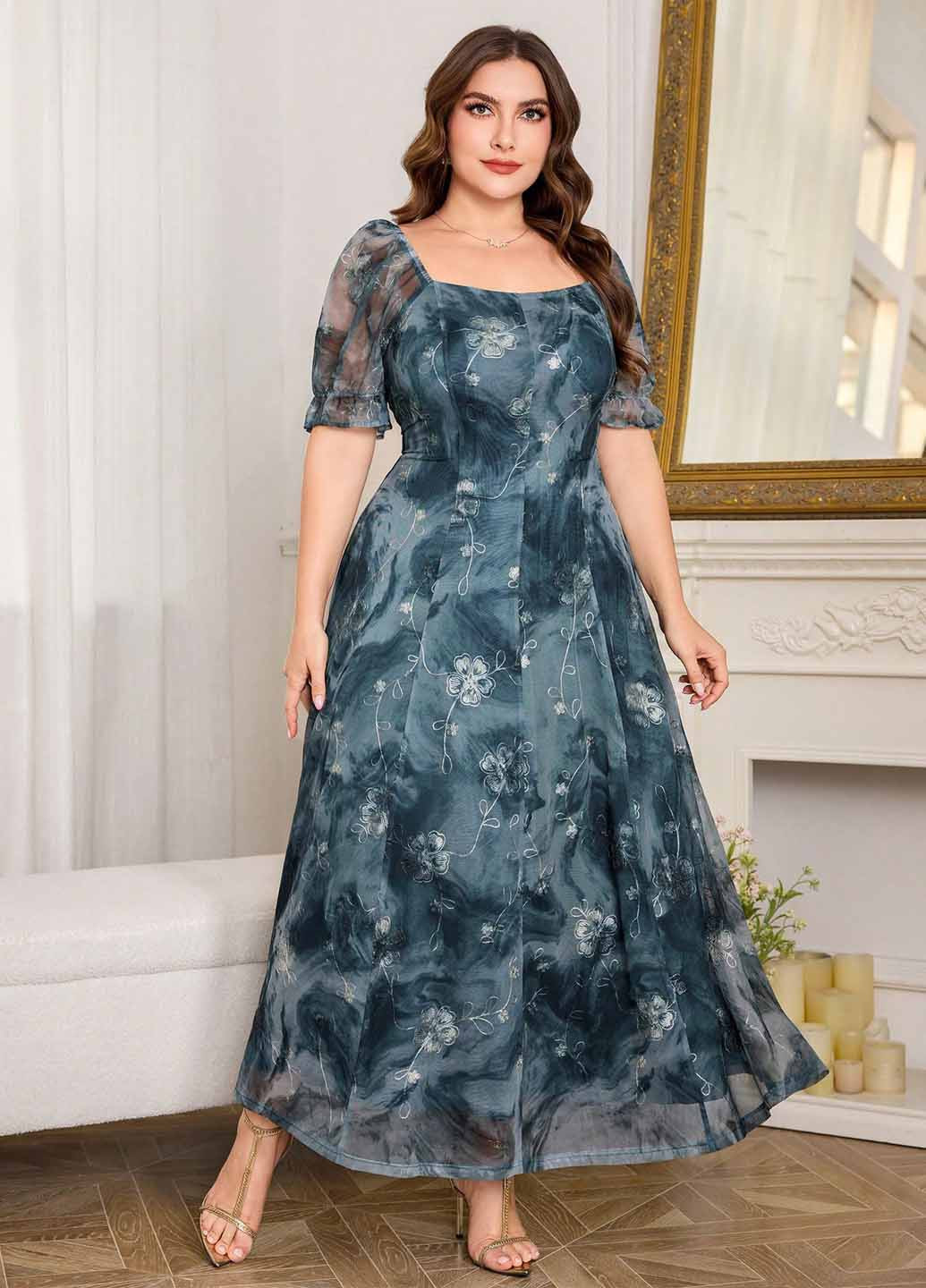 Комбинированное праздничный, кэжуал платье клеш SHEIN с абстрактным узором